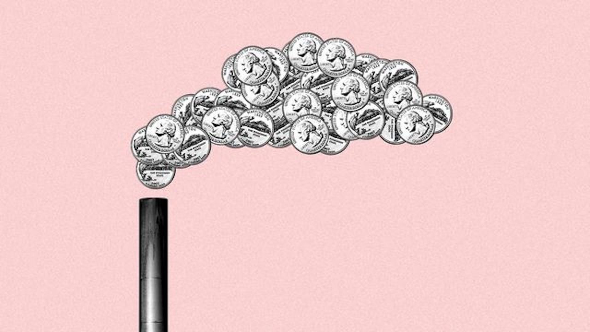 Illustration of money coming out of a smokestack.