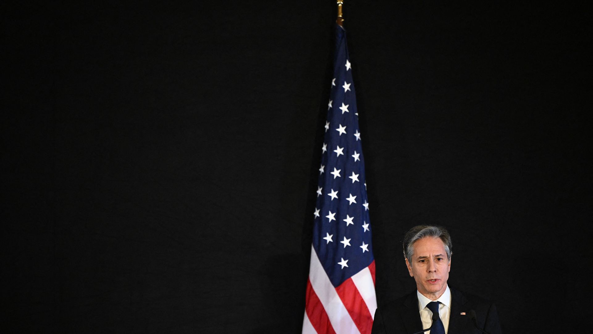 Secretary of State Antony Blinken is seen during a news conference in Geneva.