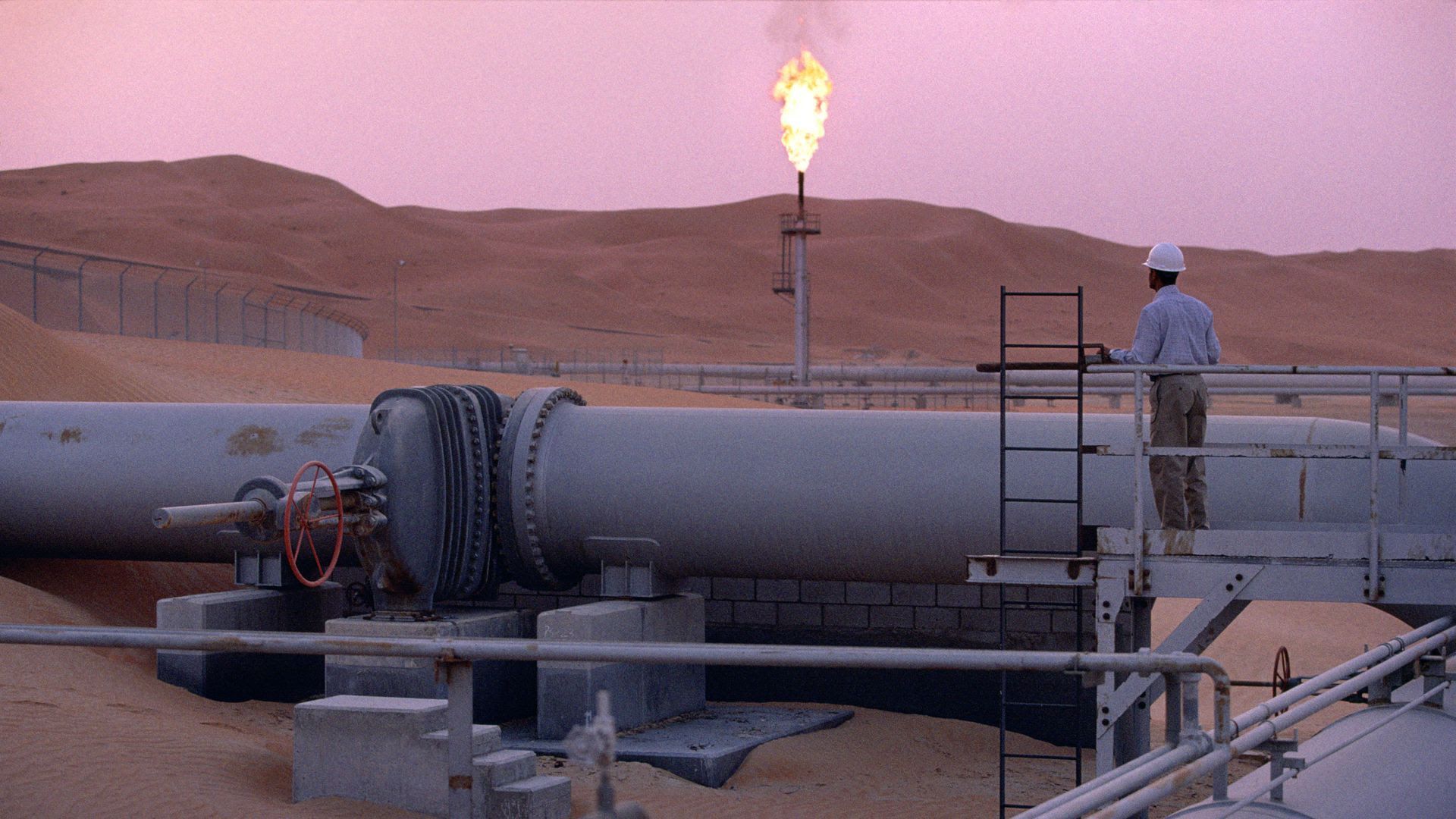 The Saudi Aramco oil field complex facilities at Shaybah in the Rub' al Khali.