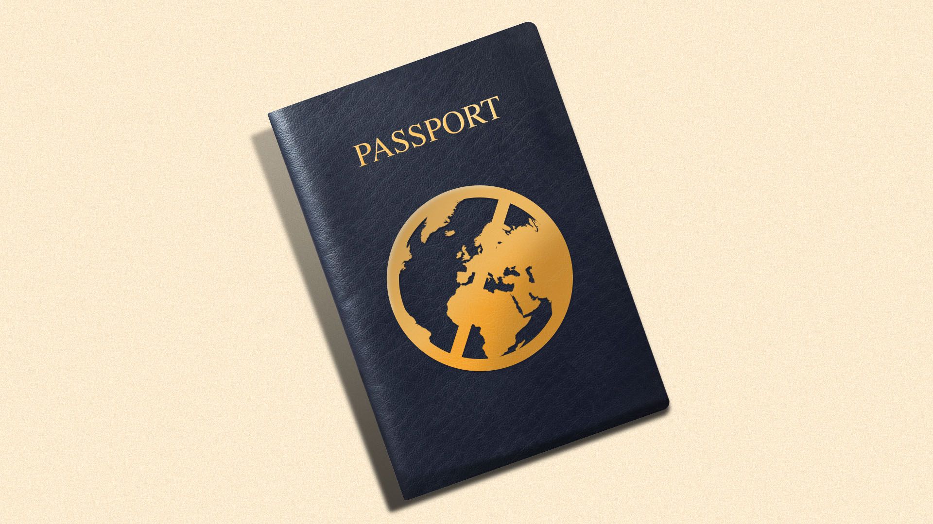Illustration of a passport with a crossed out globe on the front