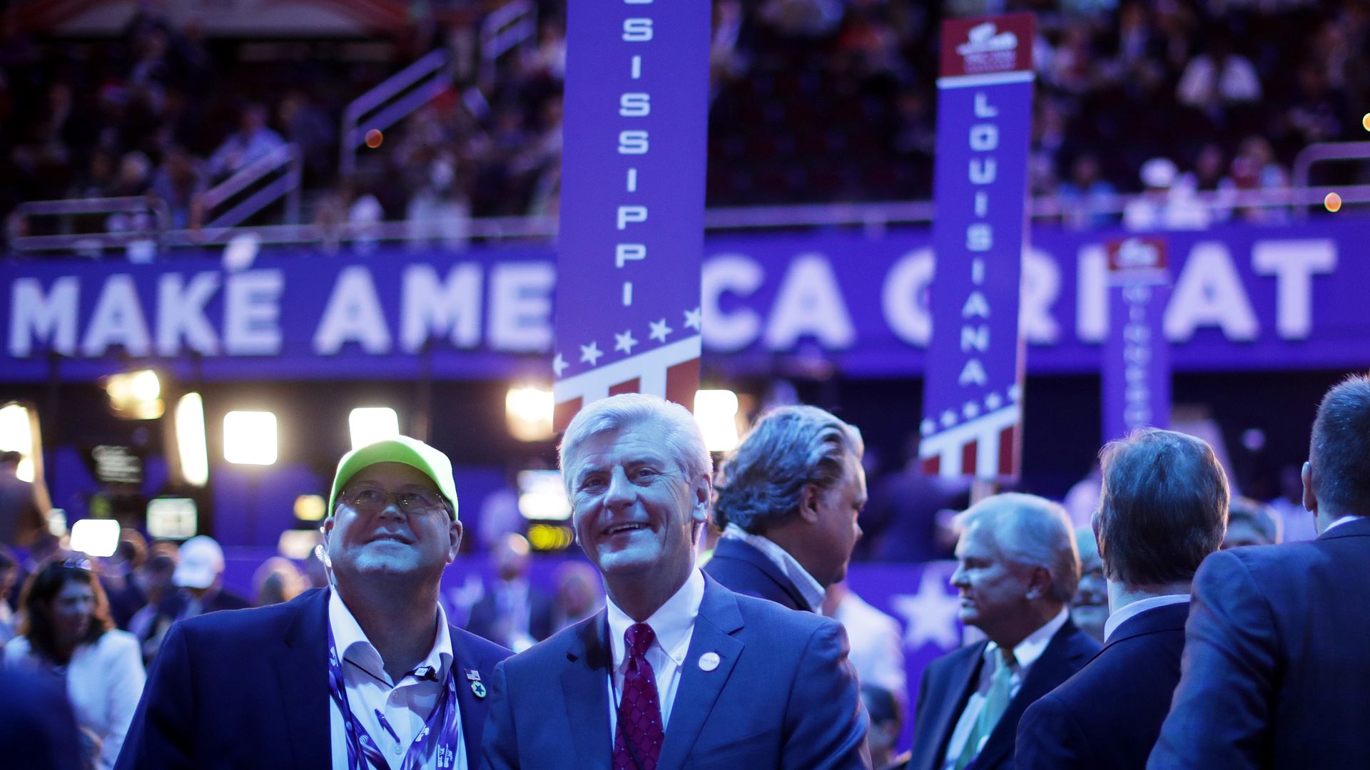 Crowd on the floor at RNC with blue lighting