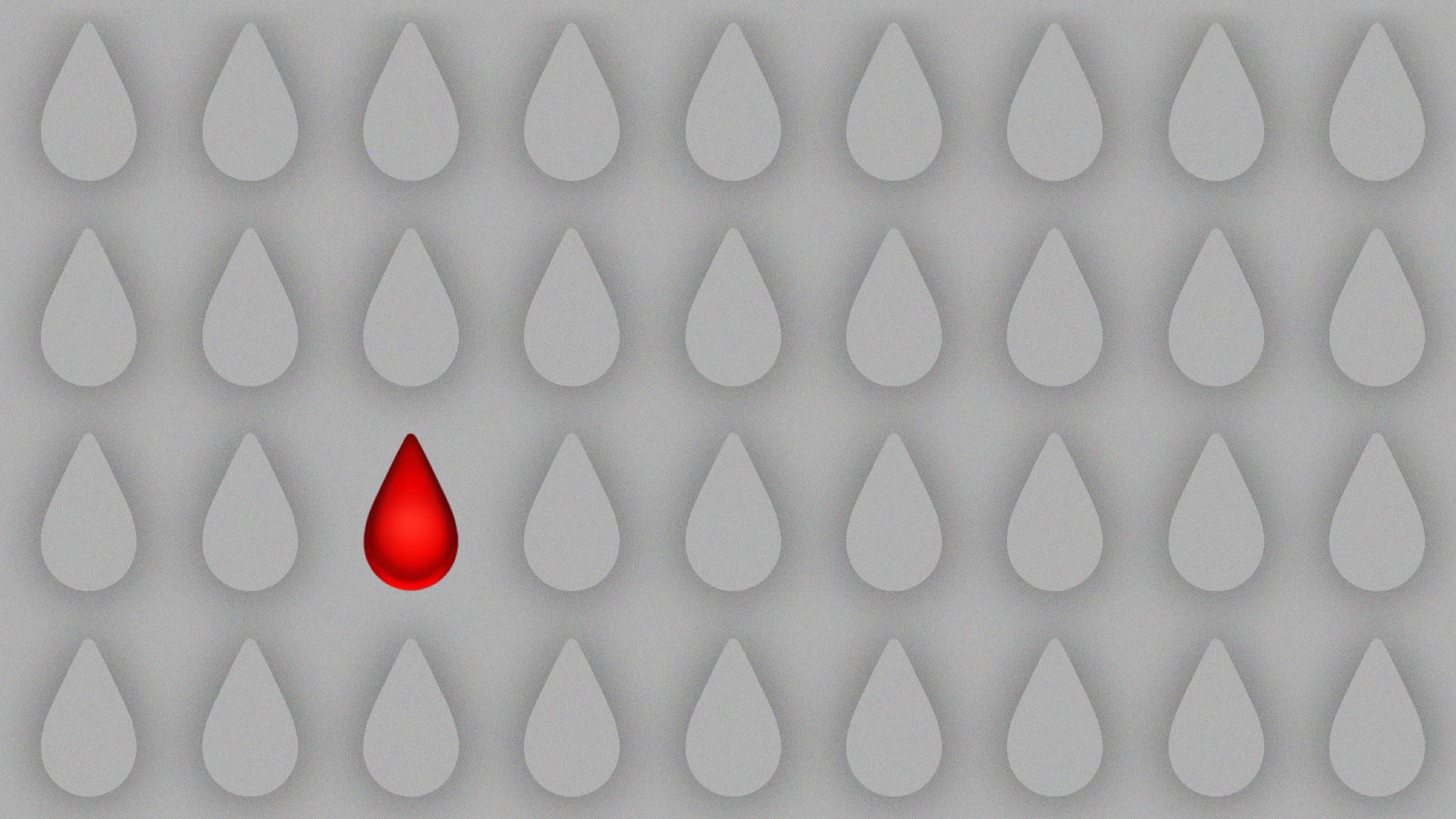 Illustration of a pattern of repeating blood droplets, but all are only outlined except for one.