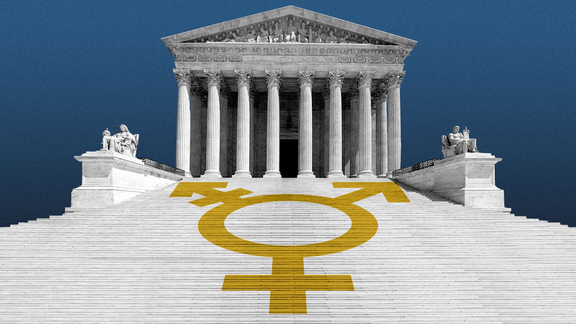 Illustration of the transgender symbol on the steps of the Supreme Court.