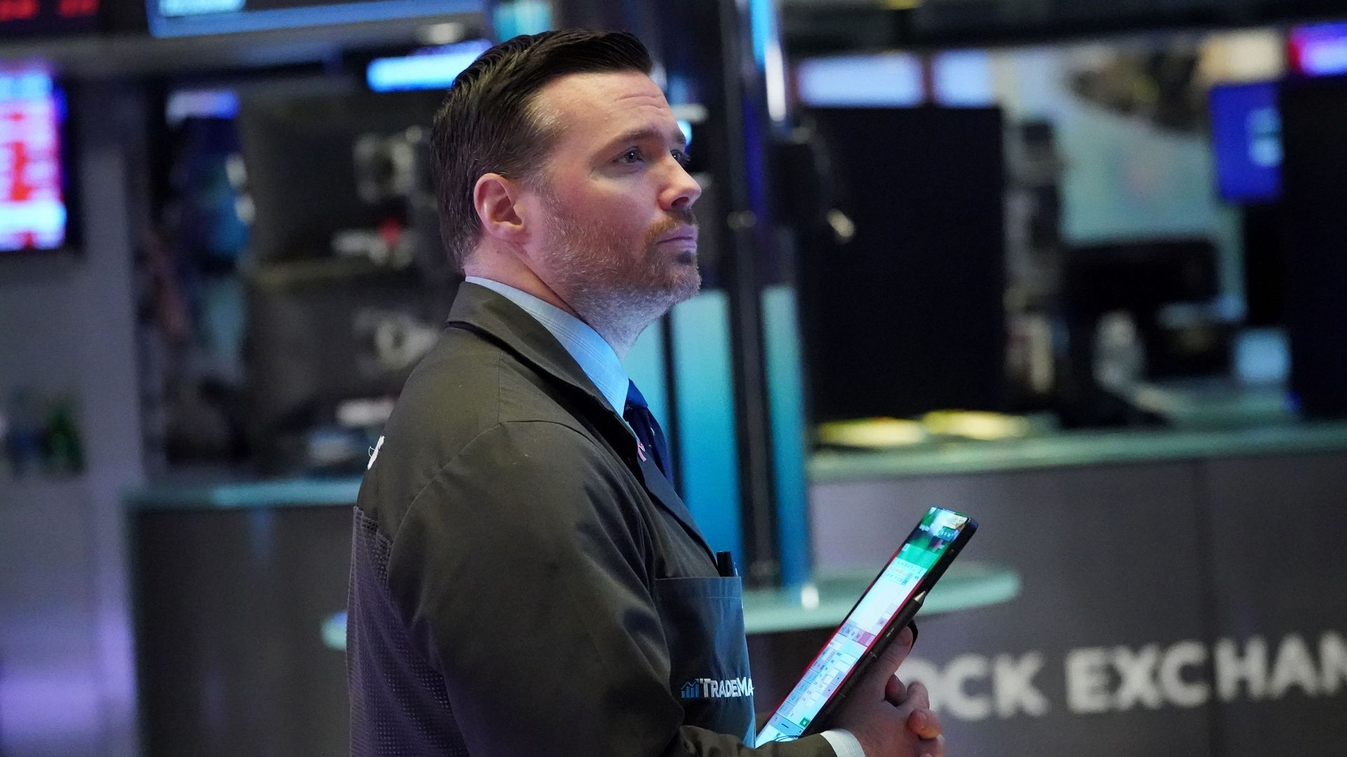 Trader on the floor of the New York stock exchange 