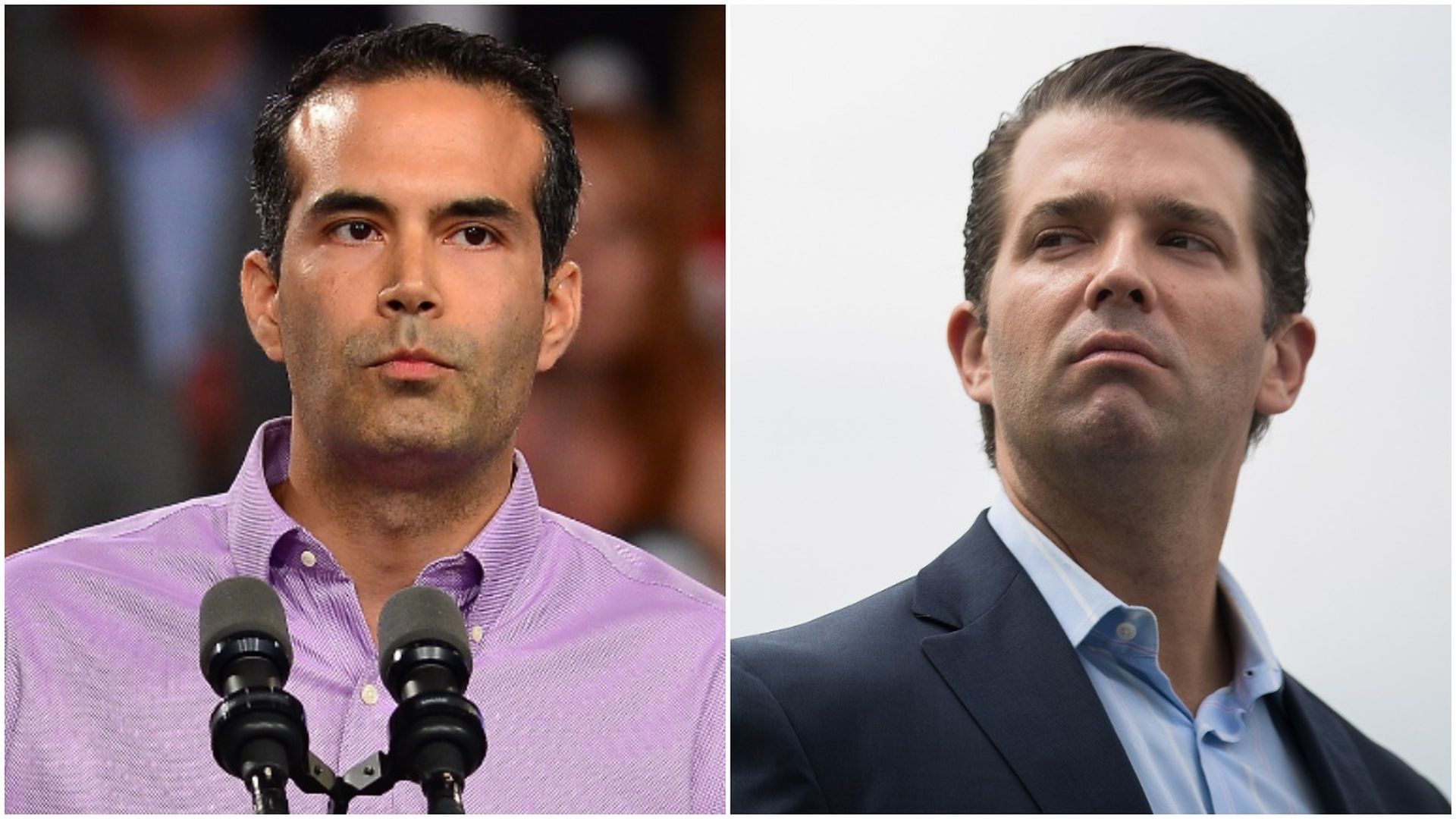 Close ups of George P. Bush on the left, and Donald Trump Jr. on the right 