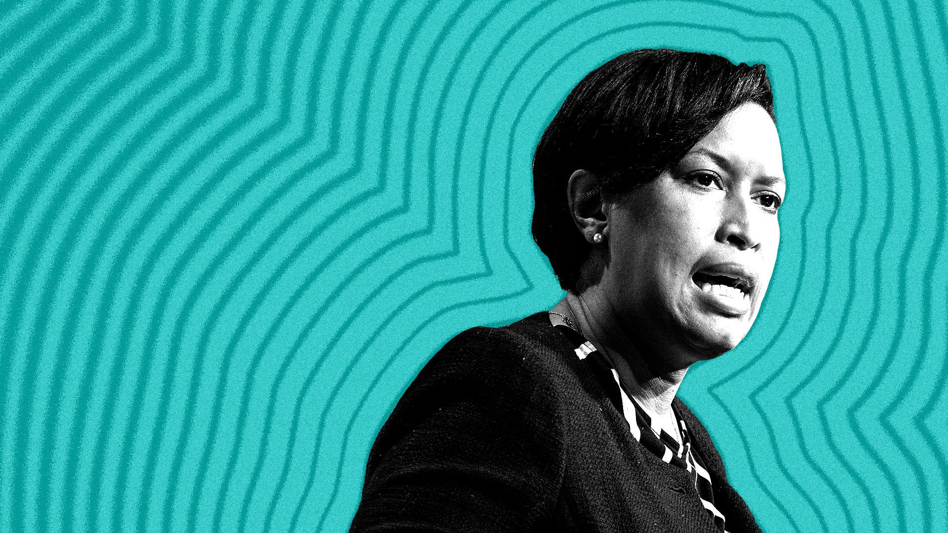 Photo illustration of Washington Mayor Muriel Bowser with lines radiating from her. 