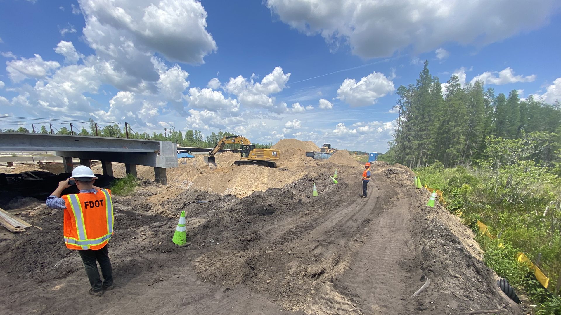 A wildlife underpass under construction.