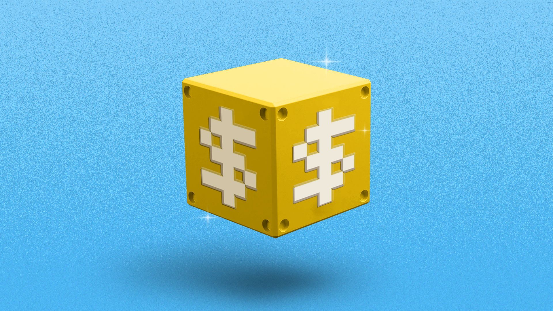 Illustration of a floating Mario-style block with a dollar sign on it.