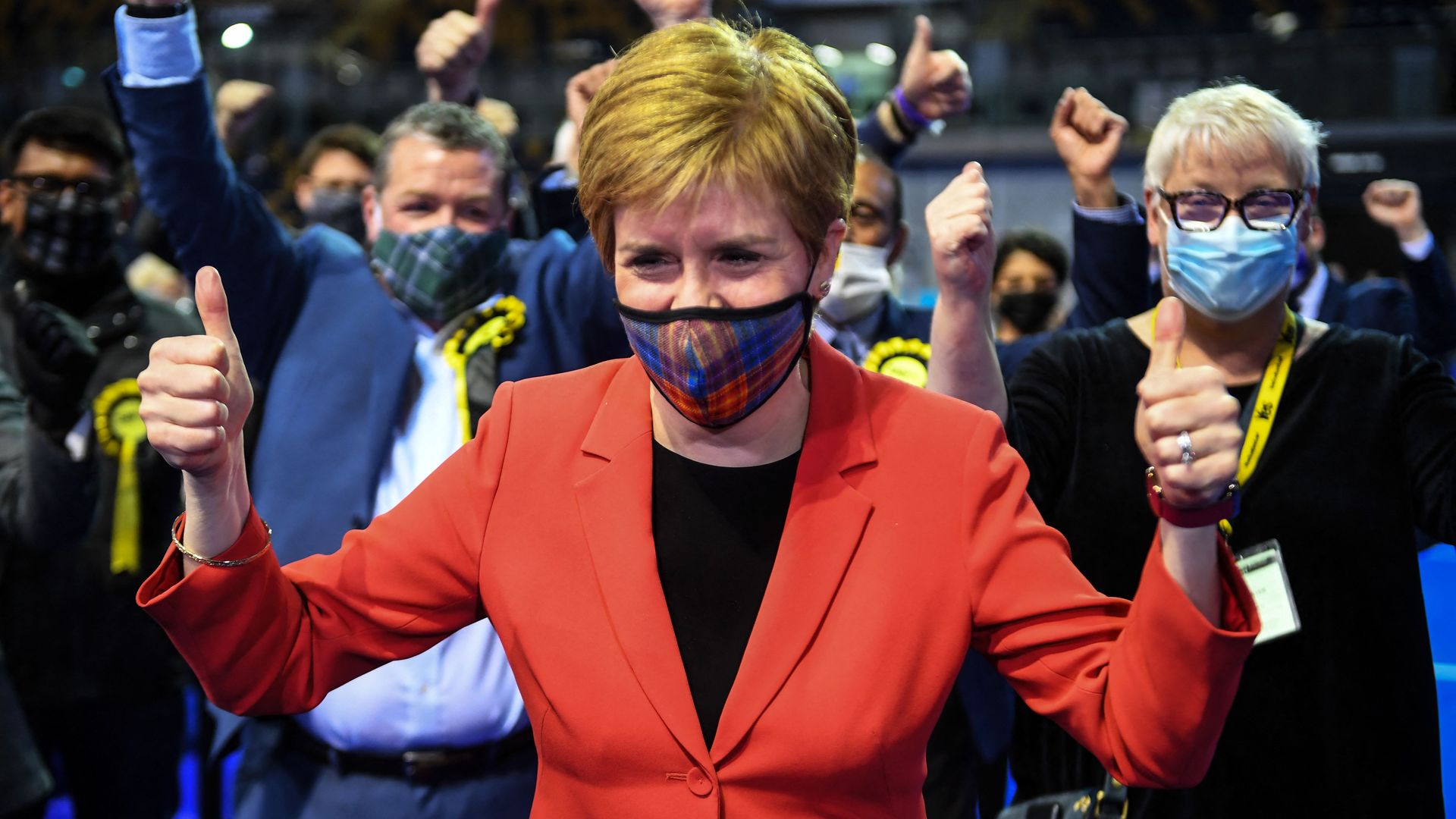 Scotland's First Minister and leader of the Scottish National Party (SNP), Nicola Sturgeon reacts after being declared the winner of the Glasgow Southside seat at Glasgow 