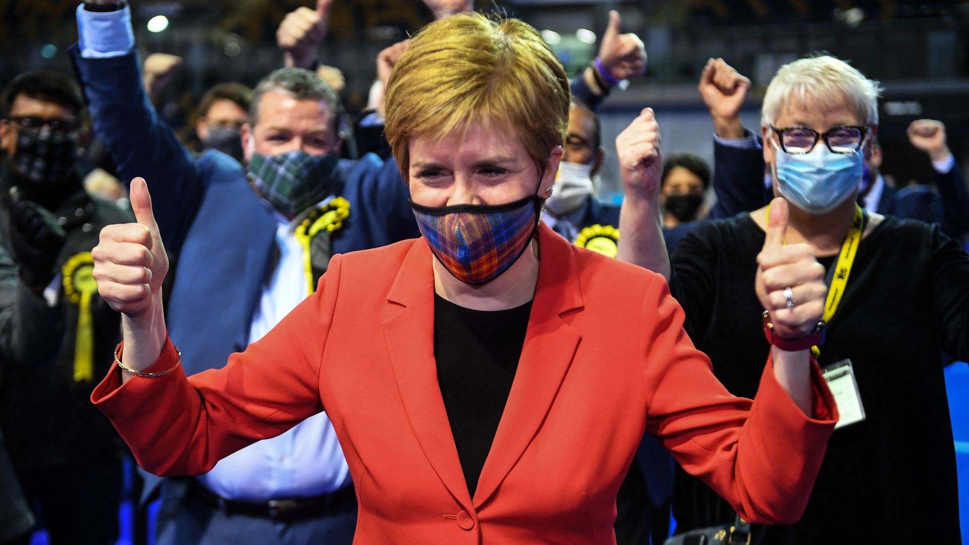 Scotland's First Minister and leader of the Scottish National Party (SNP), Nicola Sturgeon reacts after being declared the winner of the Glasgow Southside seat at Glasgow