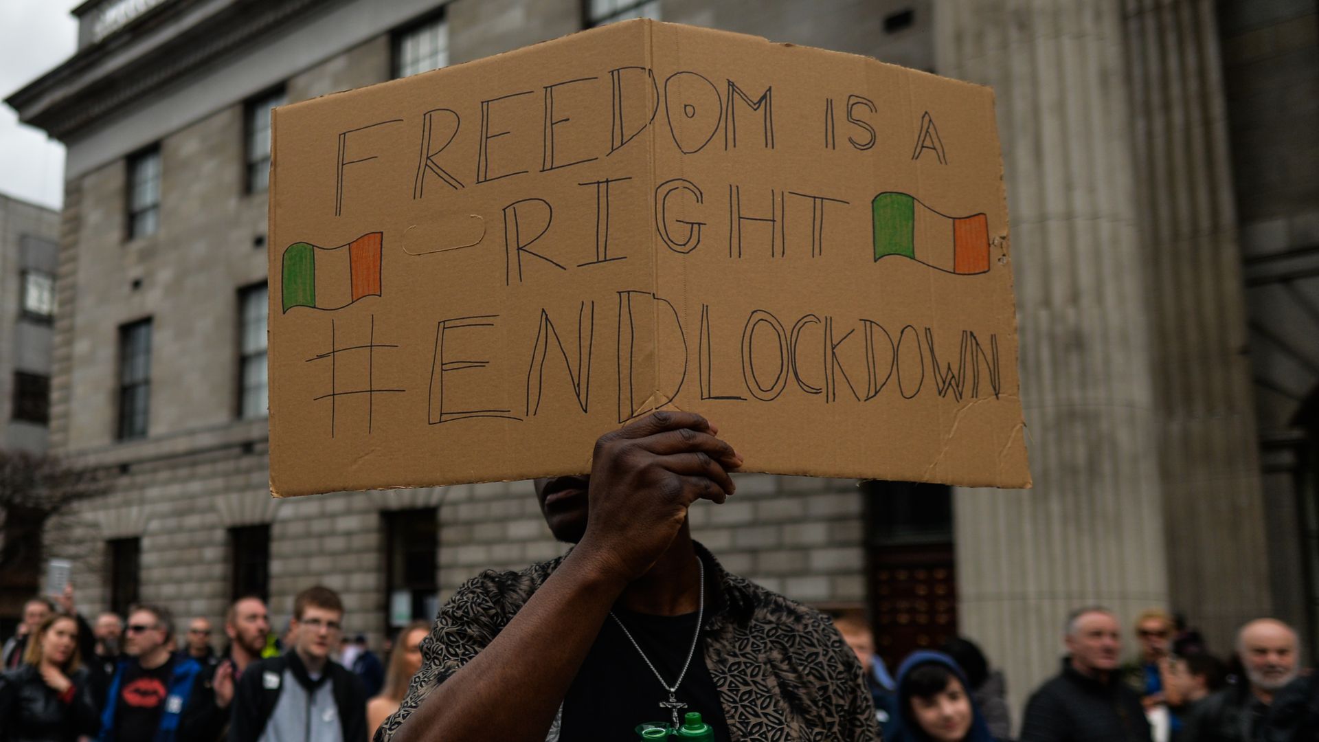 A protestor in Dublin. 