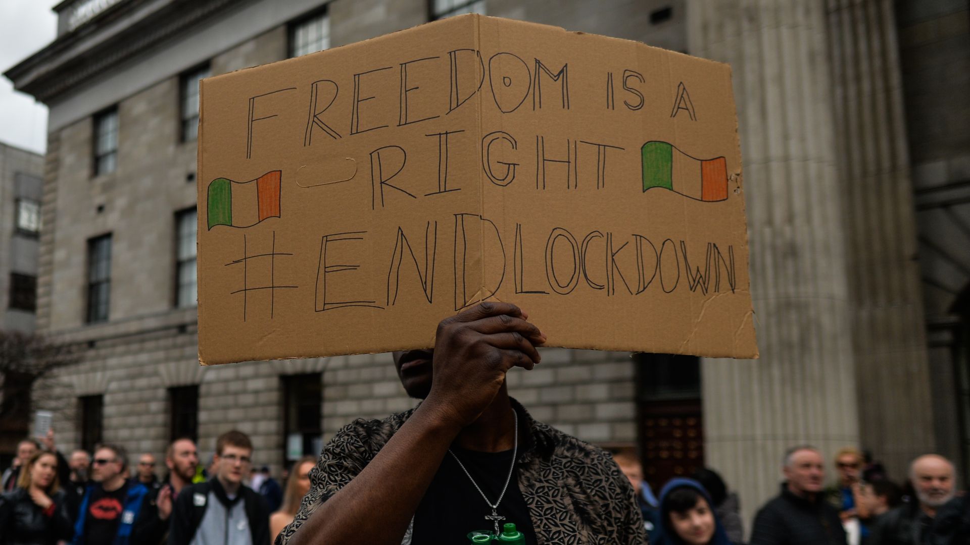 A protestor in Dublin.