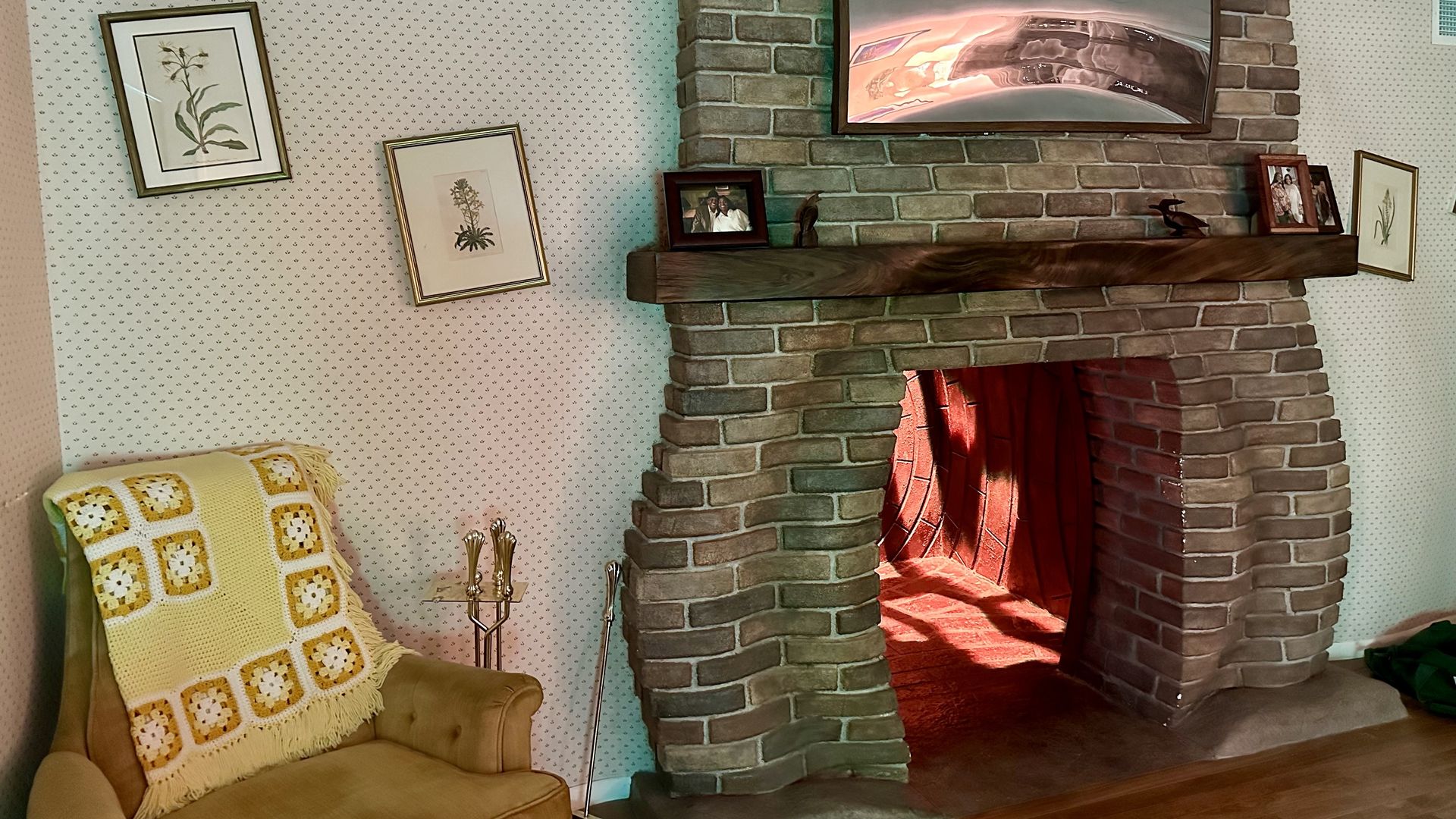 A photo of a fireplace at Meow Wolf