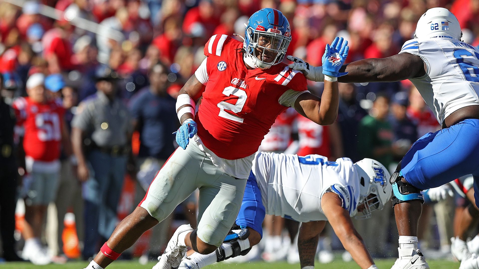 Ole Miss defensive lineman Walter Nolen rushes a passer against Middle Tennessee. 