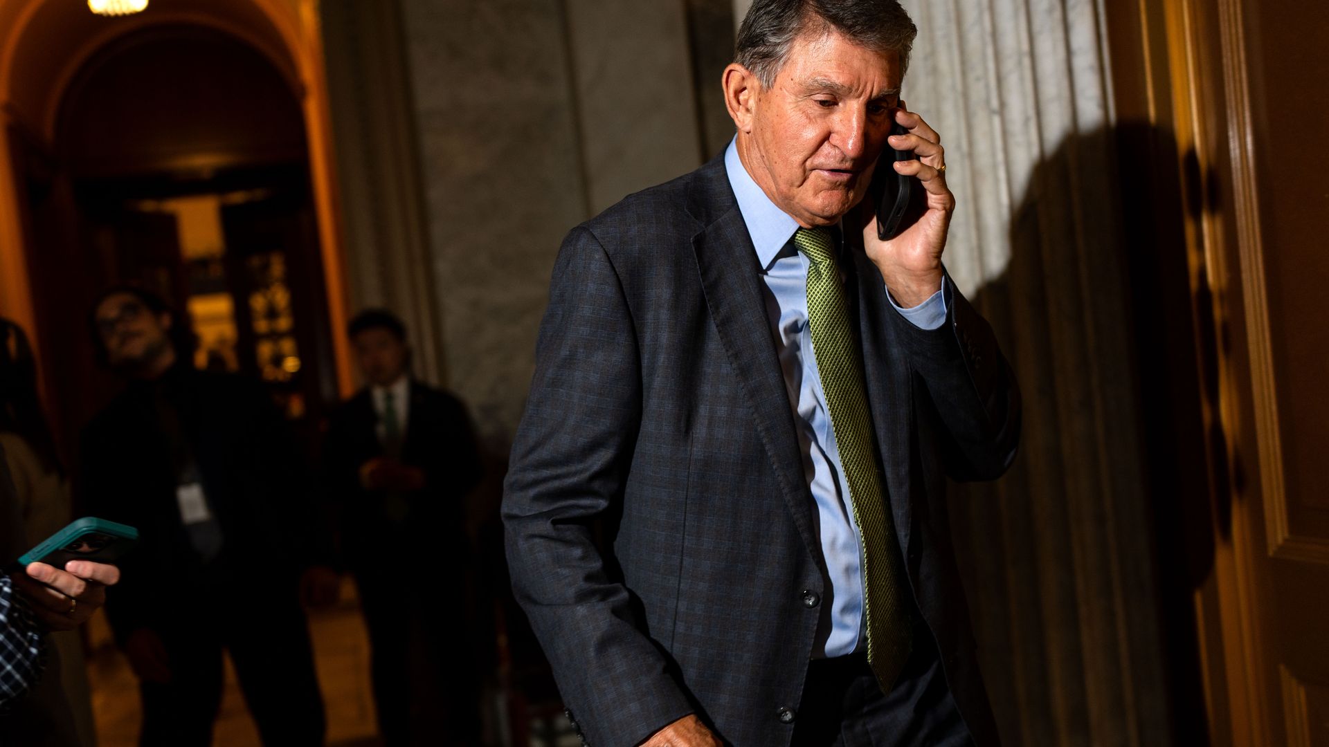 U.S. Sen. Joe Manchin (I-WV) departs the Senate Chamber at the Capitol on September 25, 2024 in Washington, DC. 