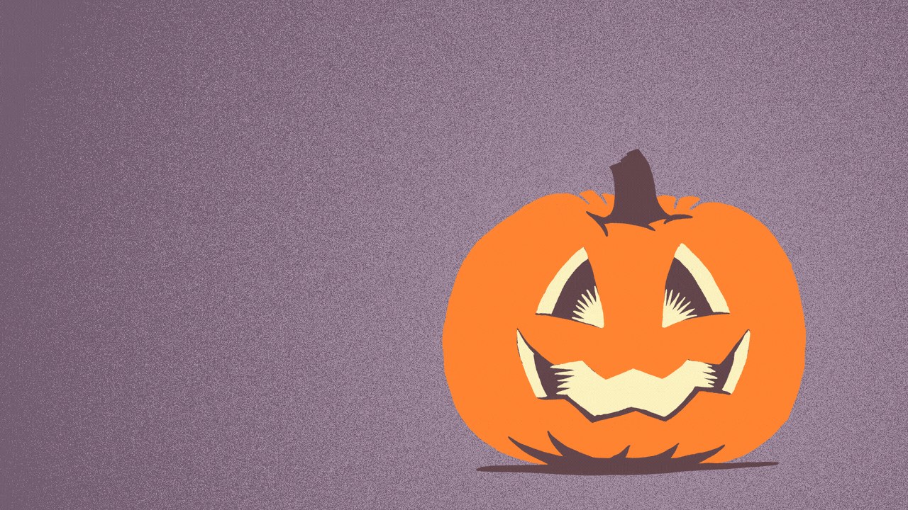 Illustration of a jack o'lantern that turns into a covid particle.
