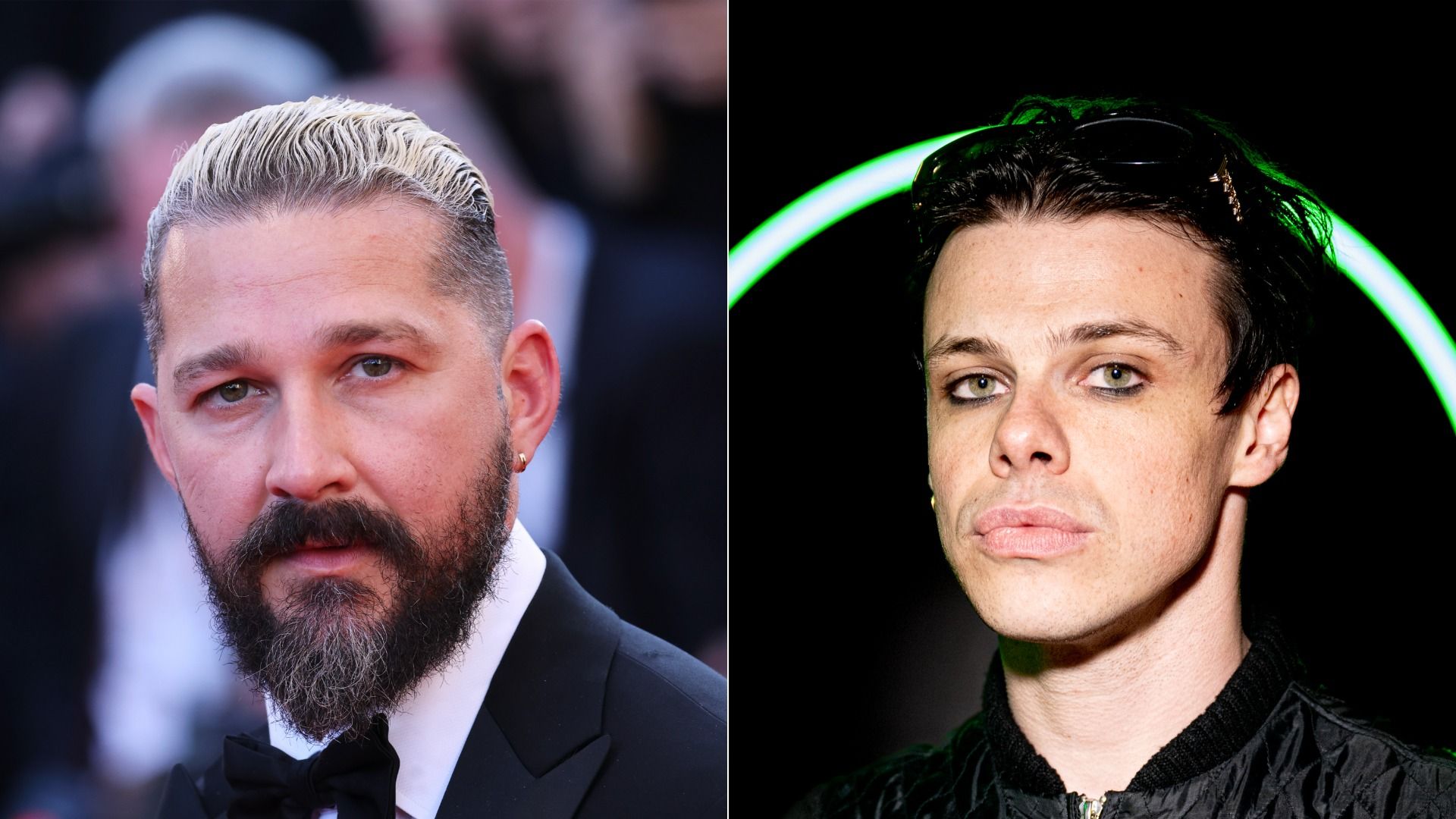 Image shows two photos of Shia LaBeouf and Yungblud.