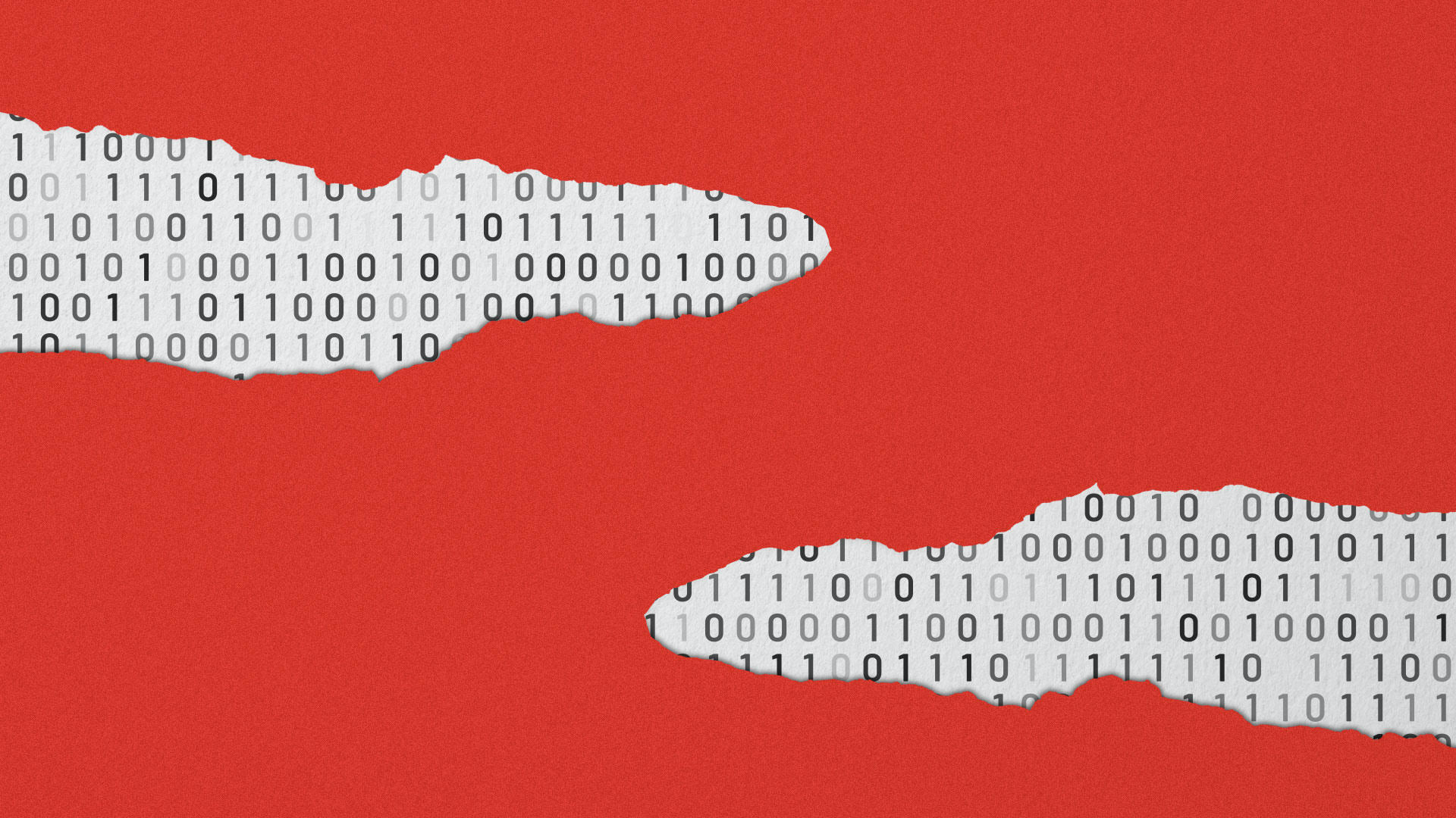 Illustration of ripped out paper that reveals 0’s and 1’s.