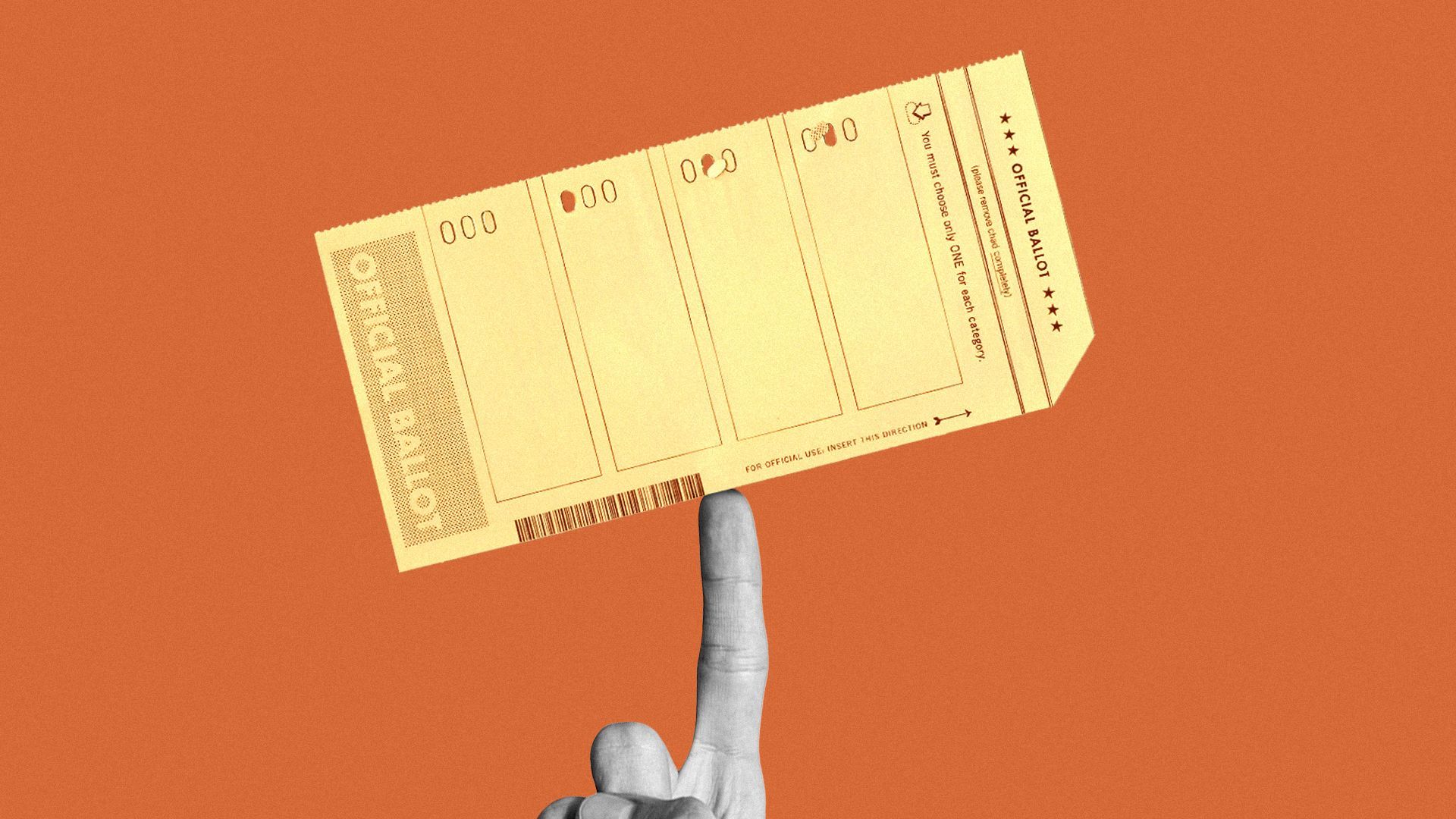 Illustration of a ballot balancing on a finger.