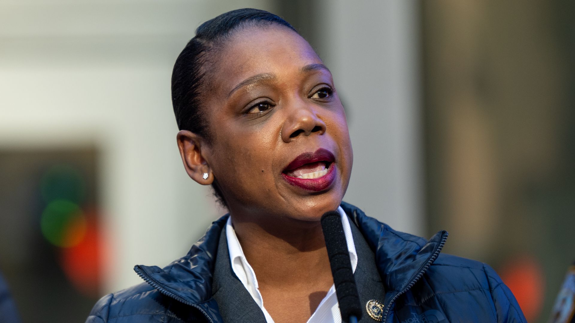 New York City Police Commissioner Keechant Sewell speaks during a security briefing ahead of New Year's Eve on December 30, 2022 in New York City. (Photo by Alexi Rosenfeld/WireImage)