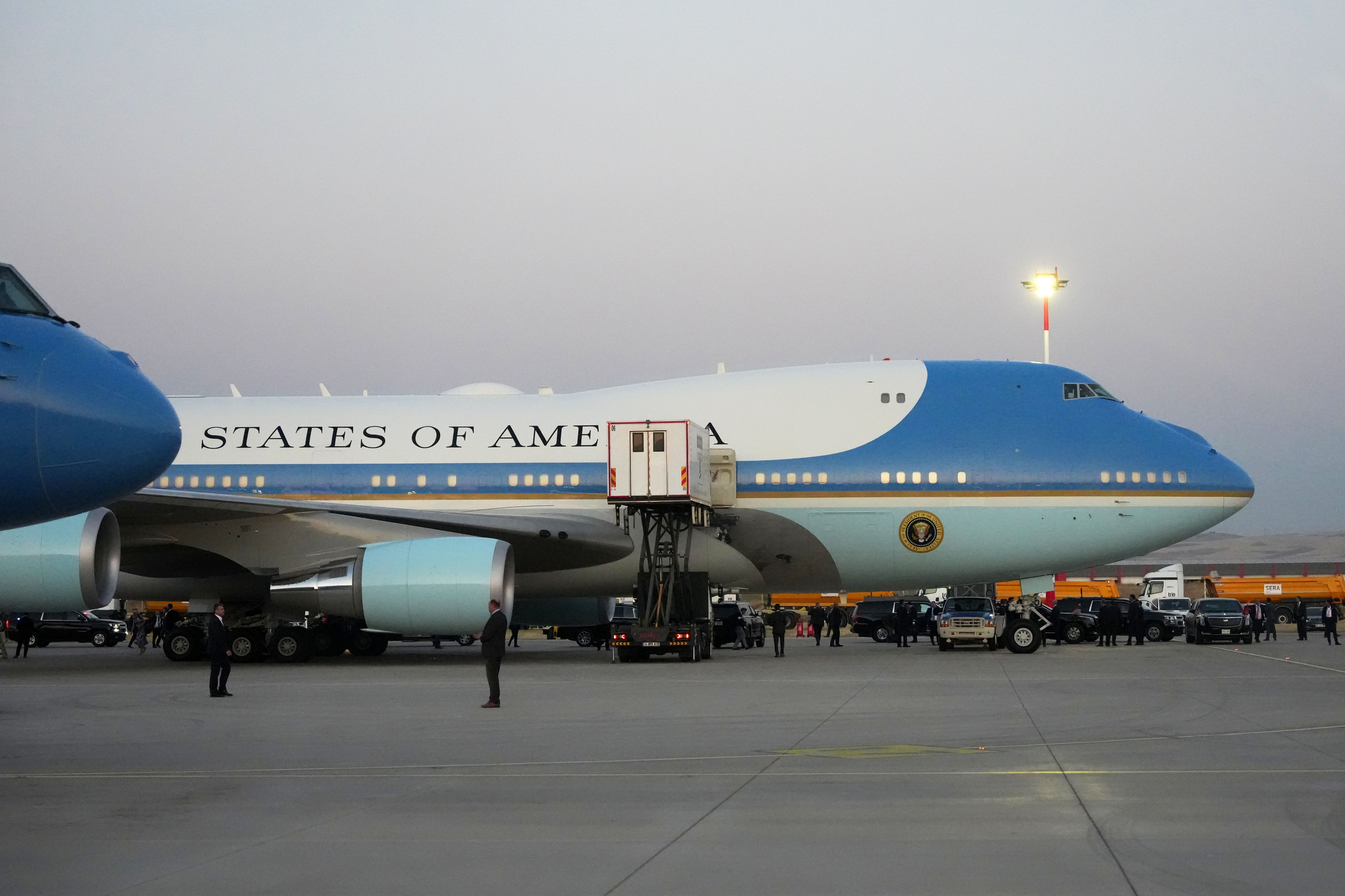 A catering truck parked next to Air Force One before President Trump's departure from Ankara, Turkey, last month.