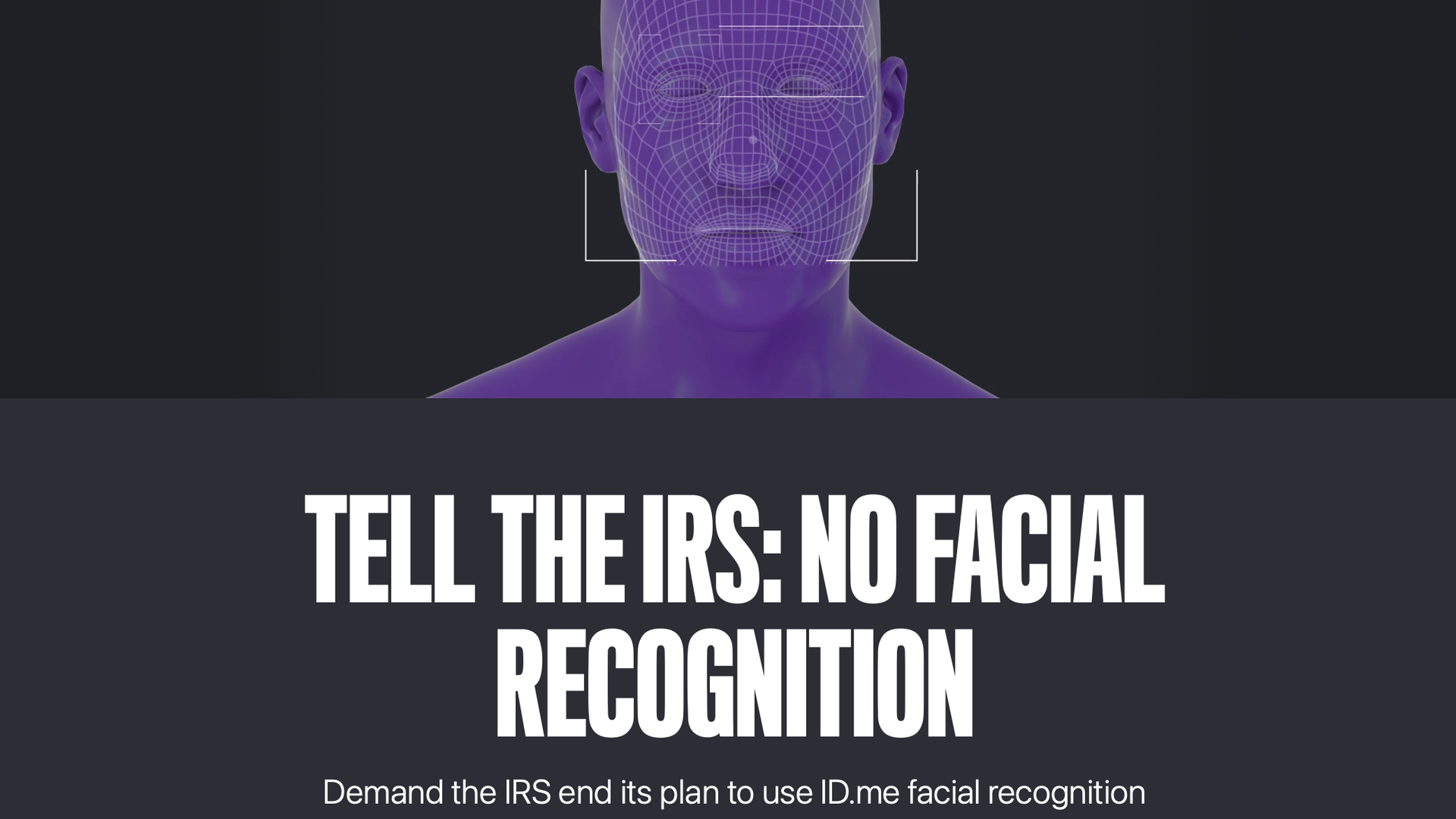 A screenshot of Dumpid.me reading "Tell the IRS: No Facial Recognition"