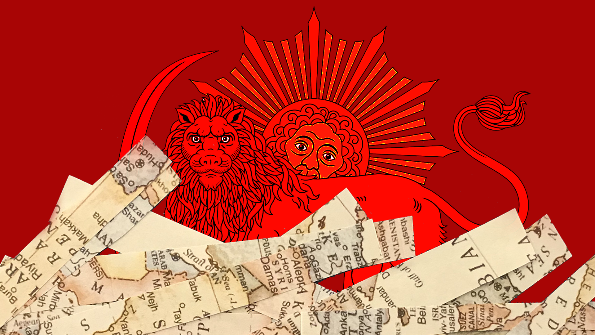 Illustration of Iran's Lion and Sun emblem.