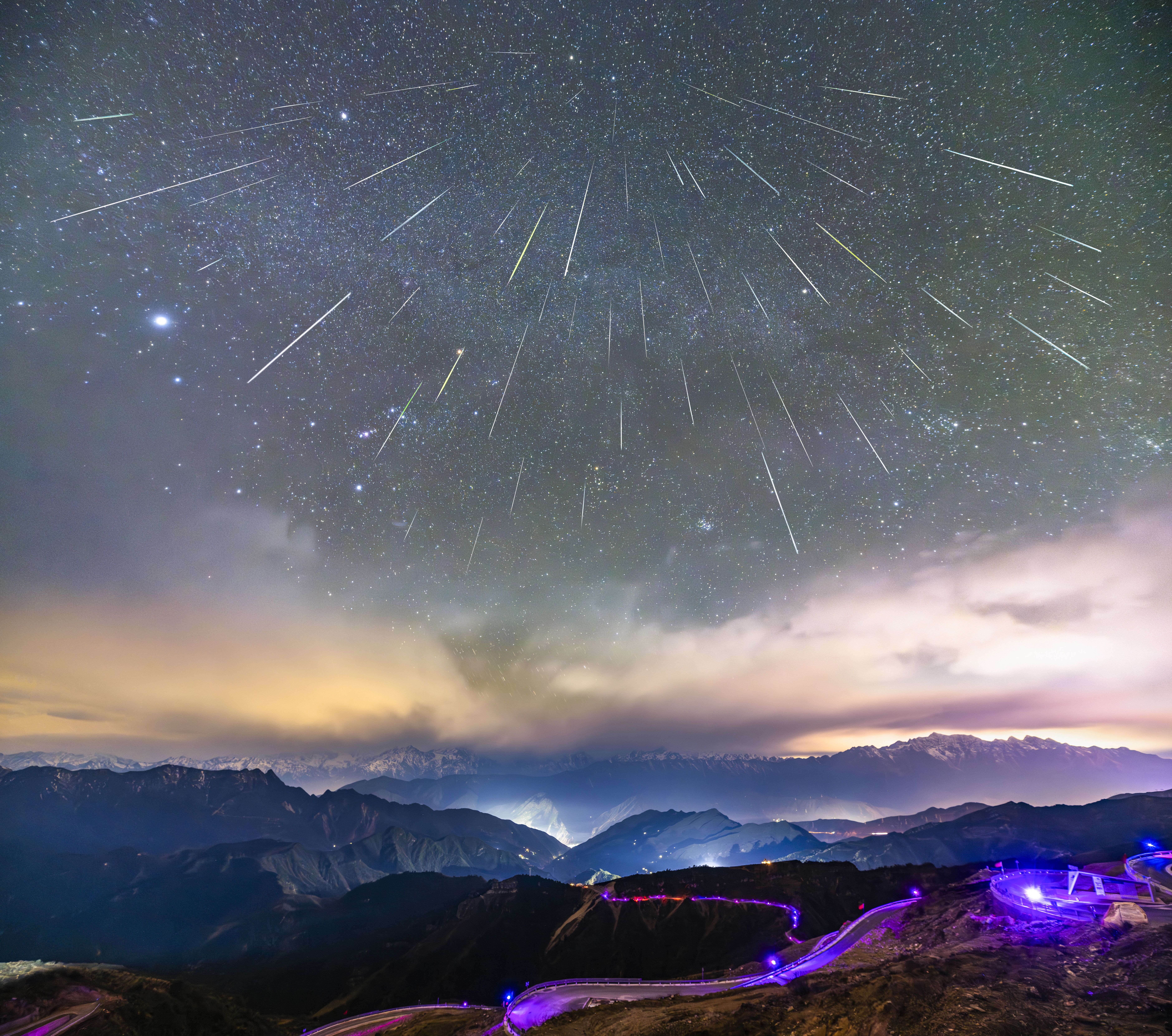 The Geminid meteor shower is being seen at the top of Niubei Mountain in Ya'an, Sichuan Province, China, on December 14, 2023. (Photo by Costfoto/NurPhoto via Getty Images)