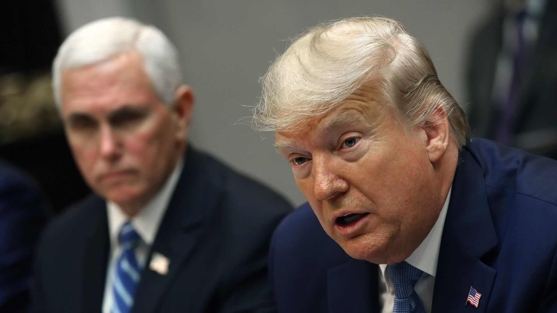 Former President Donald Trump speaks about the Coronavirus response while flanked by Vice President Mike Pence during a  briefing in the Roosevelt Room at the White House, on March 10, 2020 in Washington, DC. 