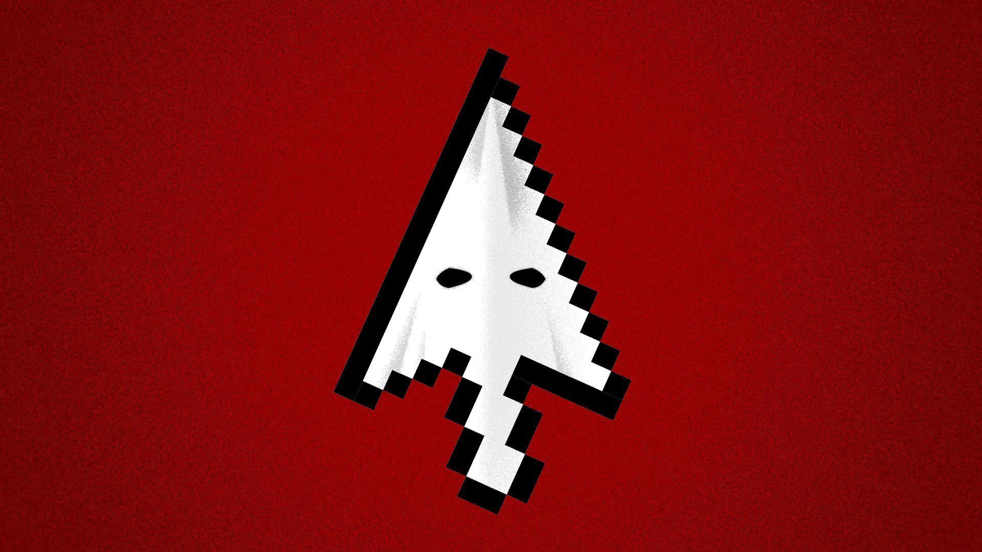 Illustration of a cursor stylized like the hood of a Ku Klux Klan member. 
