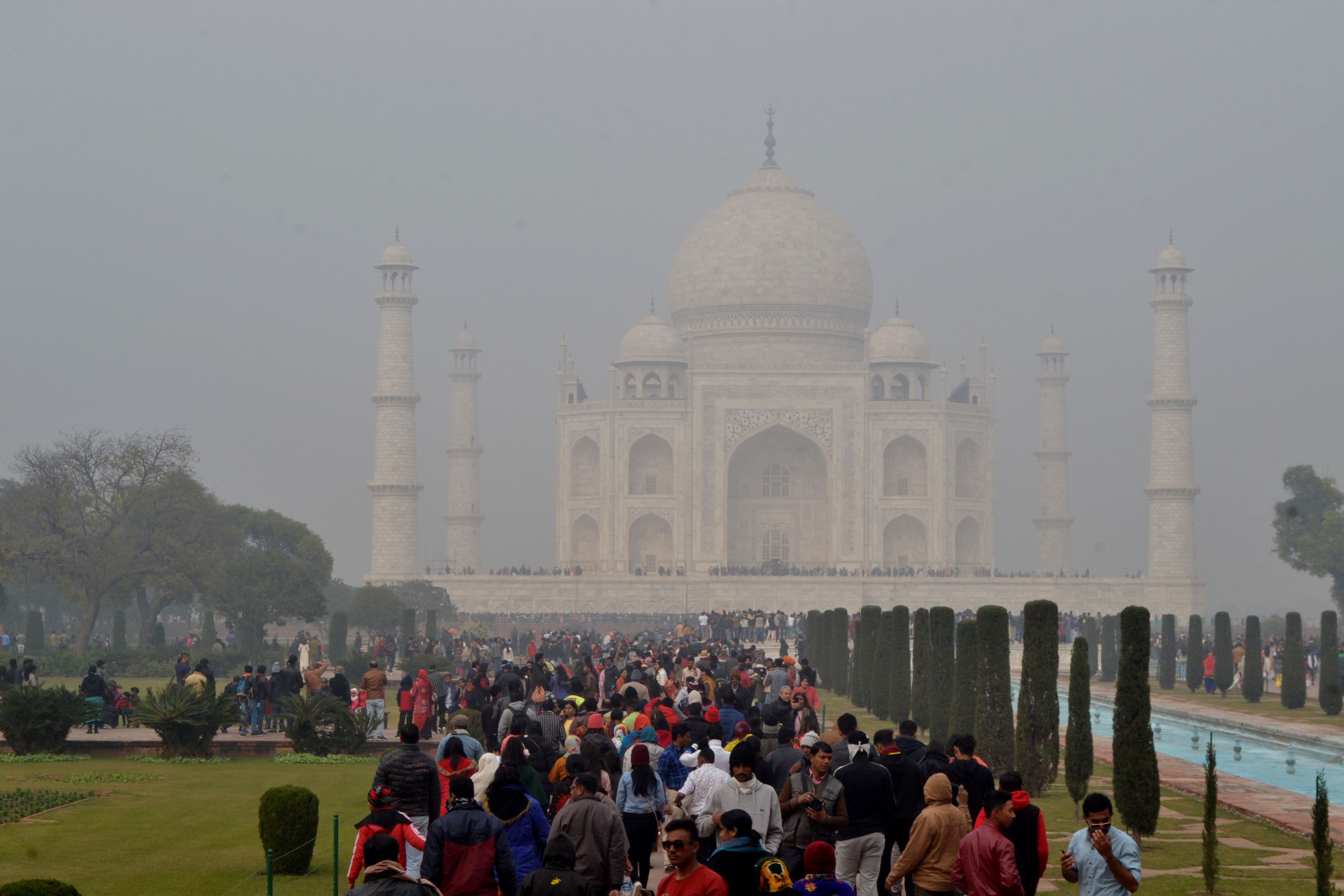 The Taj Mahal surrounded by smog