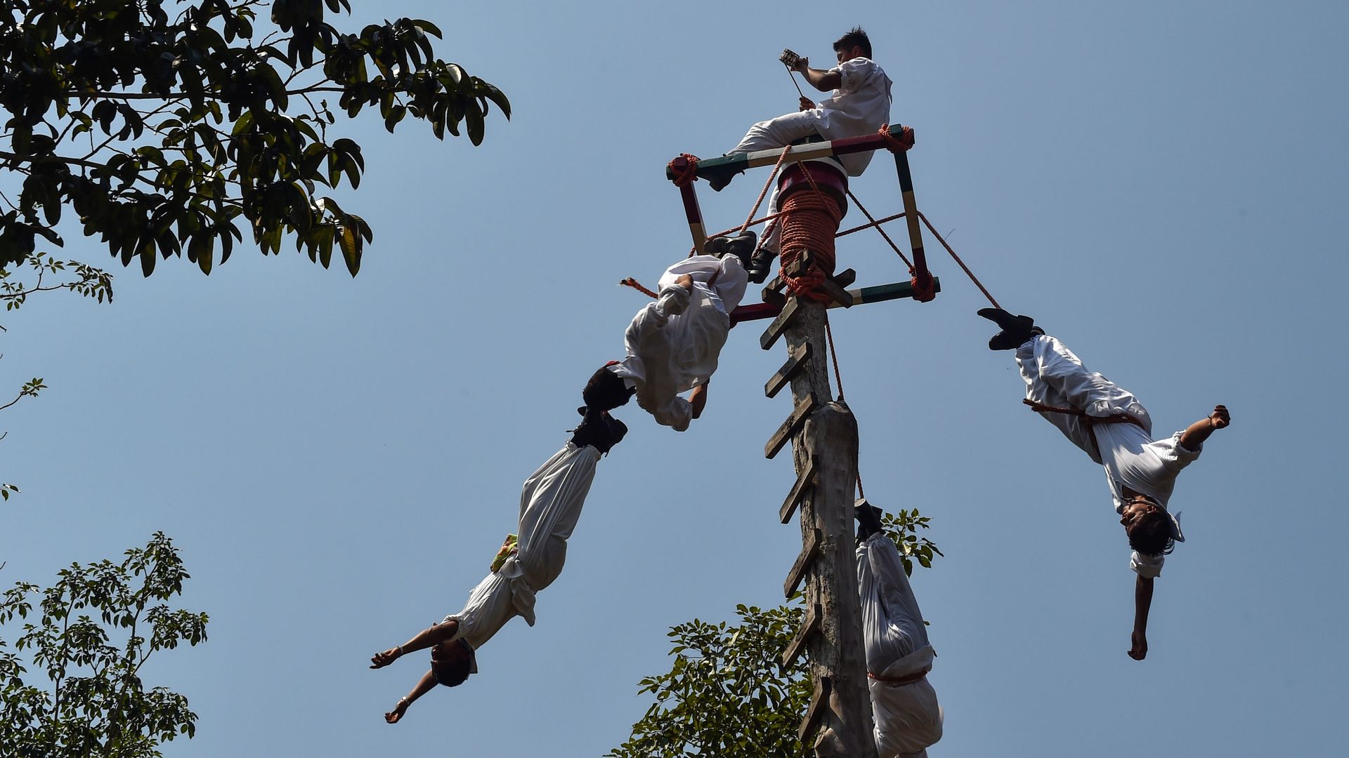 Young Totonac natives attend a training session for ""Danza de los Voladores" at Papantla Indigenous Arts Centre, ahead of the Tajin Summit Festival -aimed at preserving the Totonac legacy- in Mexico.