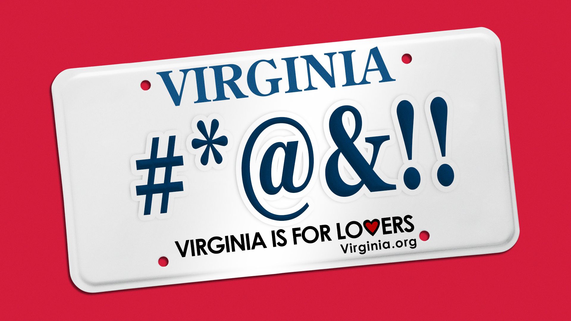 Illustration of a Virginia vanity license plate with symbols implying a swear word.