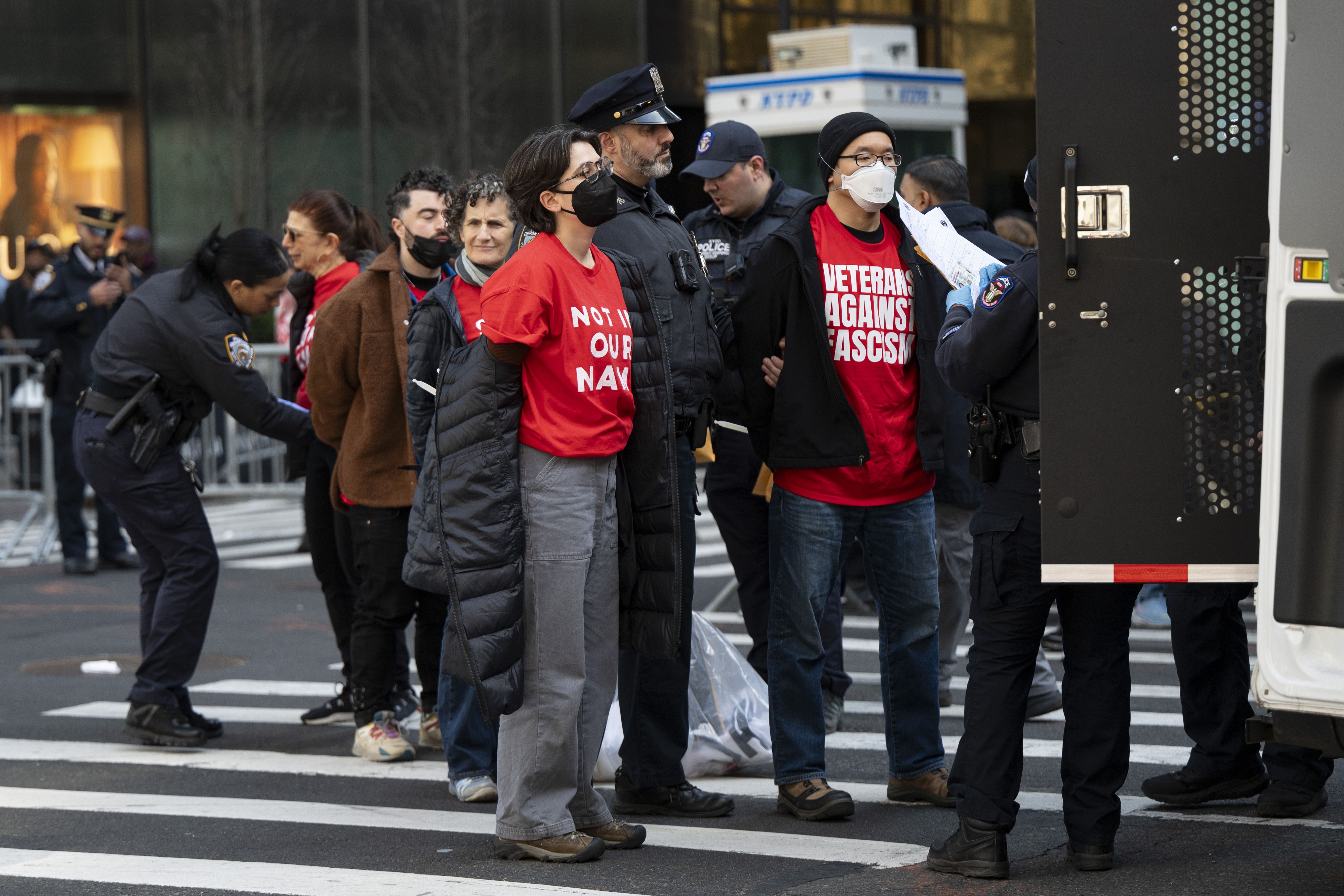NEW YORK, USA - MARCH 13: NYPD officers arrest activists from the group Jewish Voices for Peace and other allies after they staged a sit-in inside Trump Tower in New York City to demand the immediate release of Palestinian activist Mahmoud Khalil, in United States on March 13, 2025. 