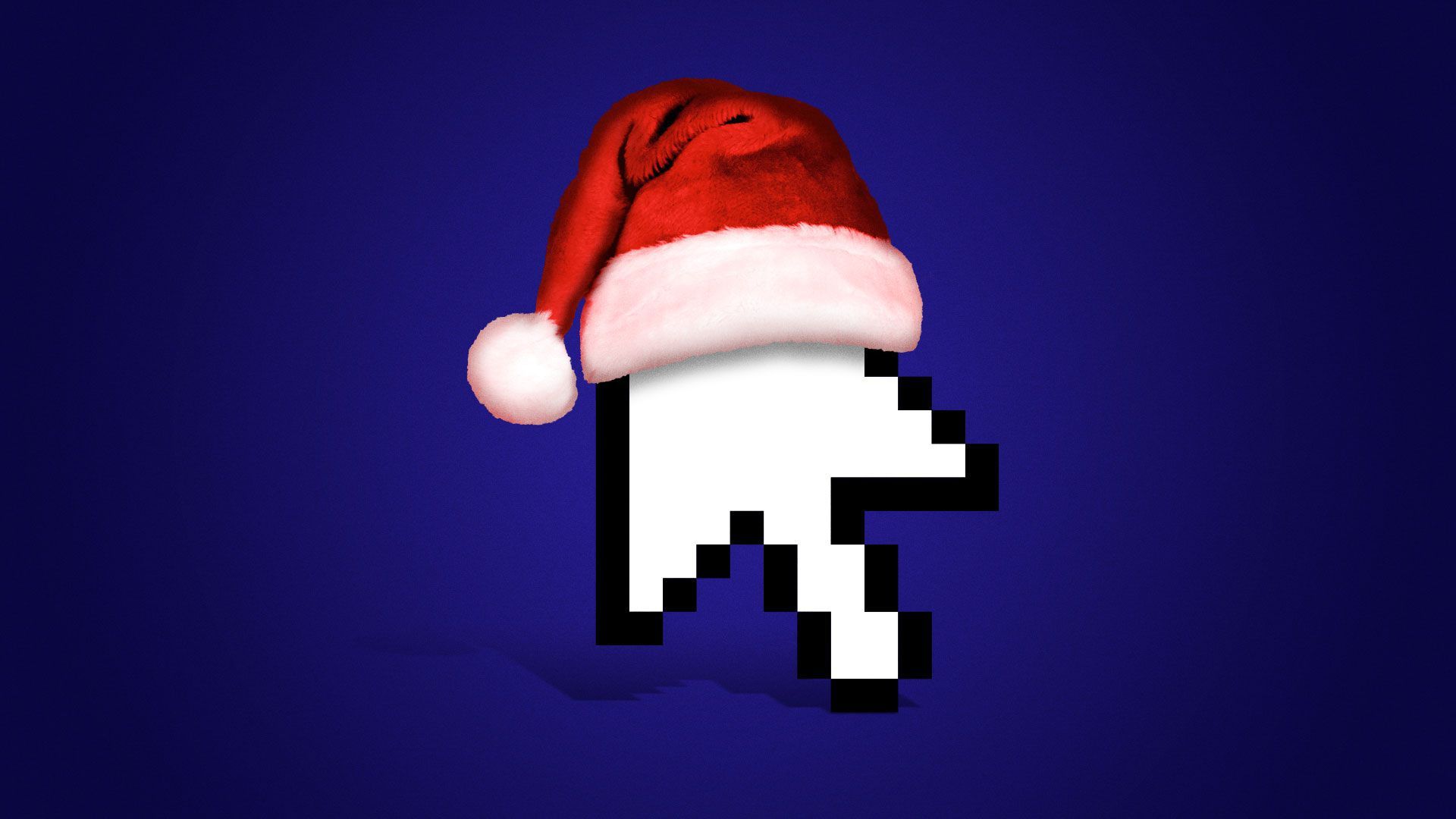 An illustration of a cursor with a Santa hat on. 