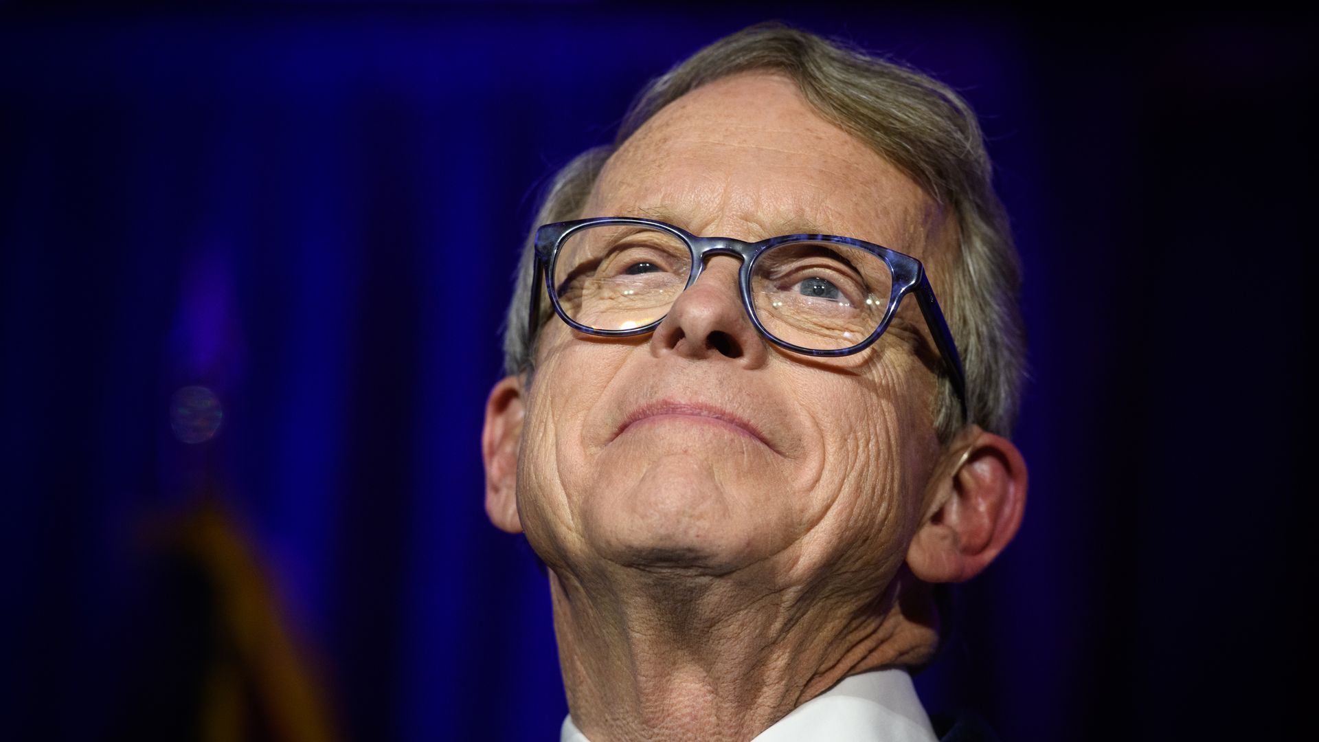 Ohio Gov. Mike DeWine is seen smiling on election night.