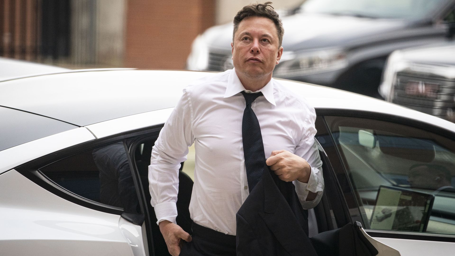 Elon Musk arrives at court during the SolarCity trial in Wilmington, Delaware, U.S., on Tuesday, July 13, 2021. Photographer: Al Drago/Bloomberg via Getty Images