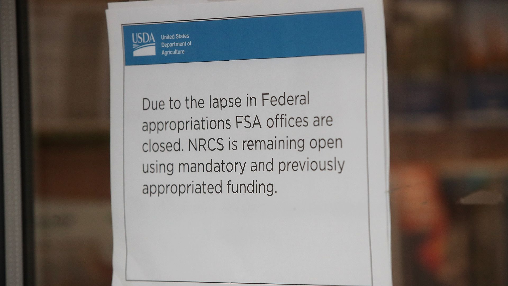 Paper that says FSA offices are closed during shutdown