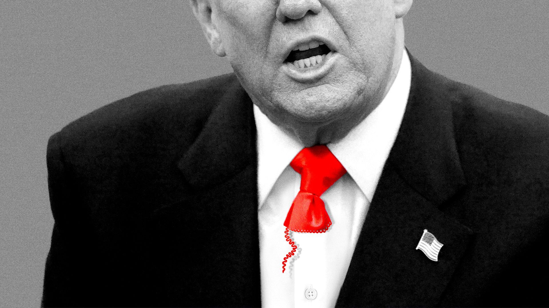 Photo illustration of Trump's tie unraveling. 
