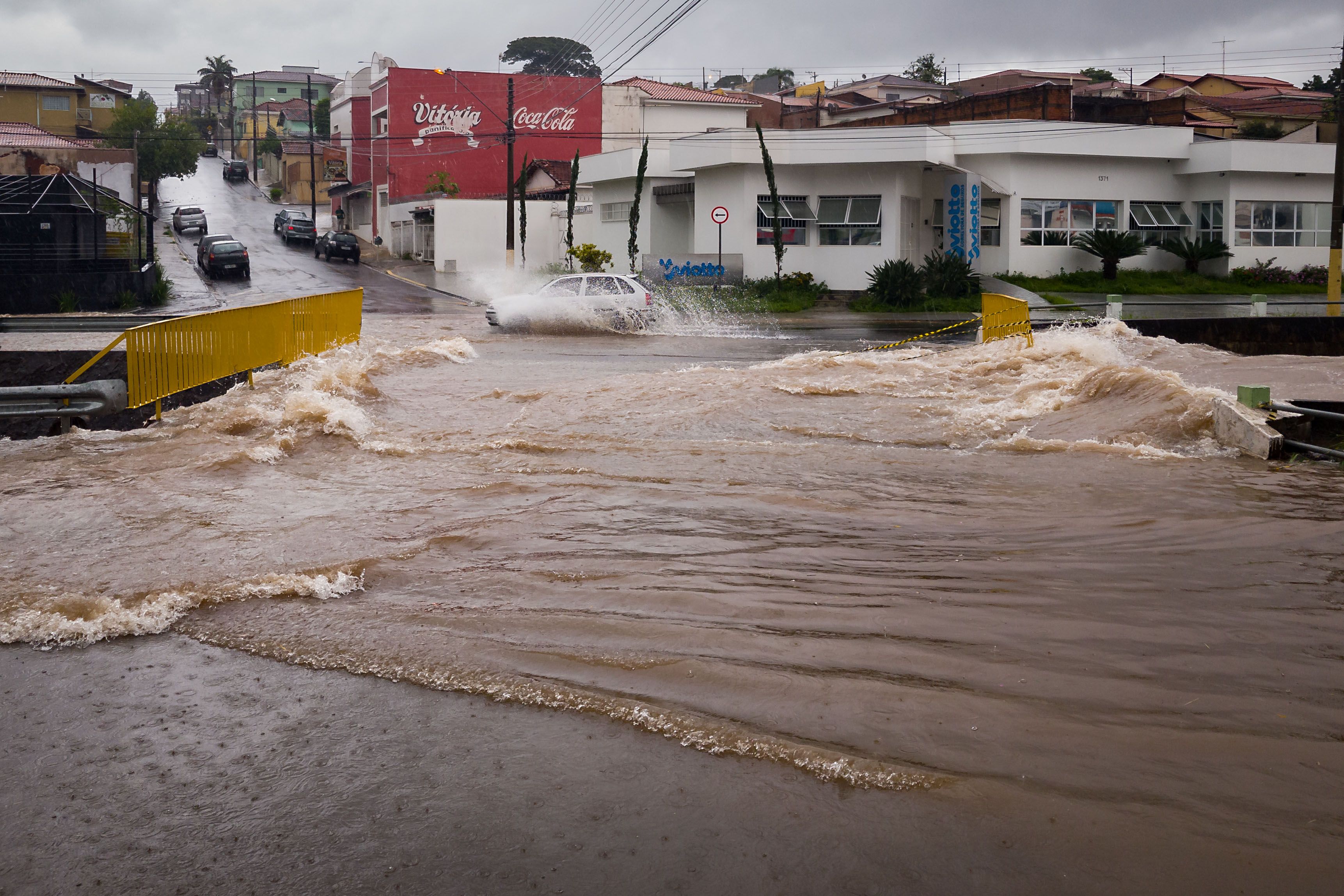 Flooding point on Antonio Barbosa Filho avenue, in Franca, Sao Paulo, Brazil, after a storm on 22 January 