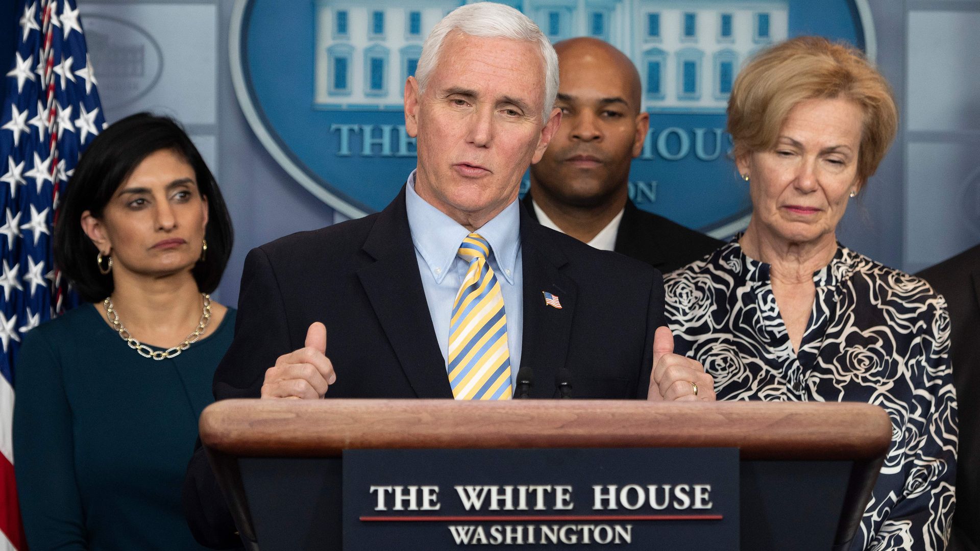 US Vice President Mike Pence speaks during a press briefing about the Coronavirus.