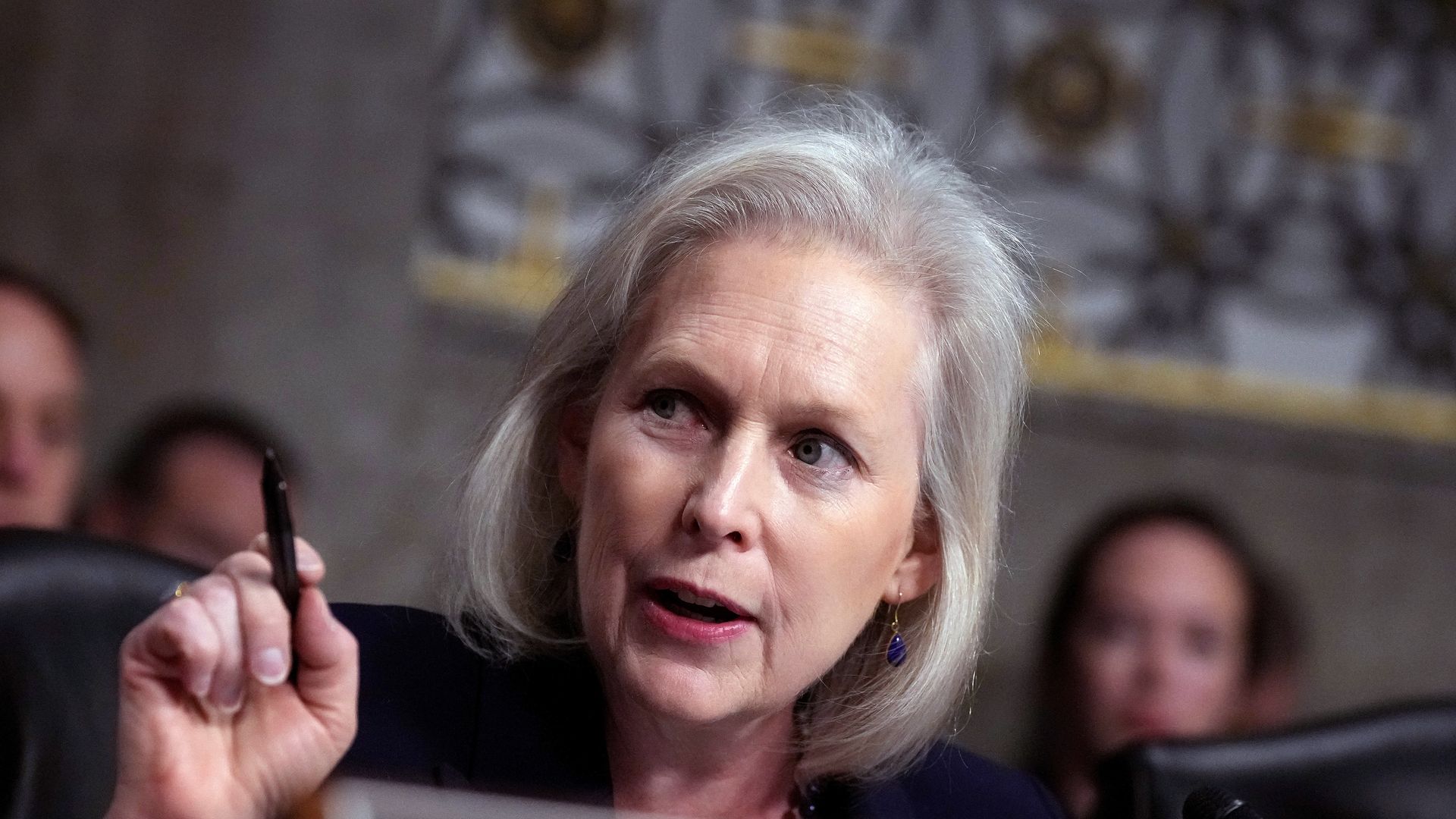 Sen. Kirsten Gillibrand questions Defense secretary nominee Pete Hegseth during his Senate Armed Services Committee confirmation hearing on Capitol Hill on Jan. 14, 2025.