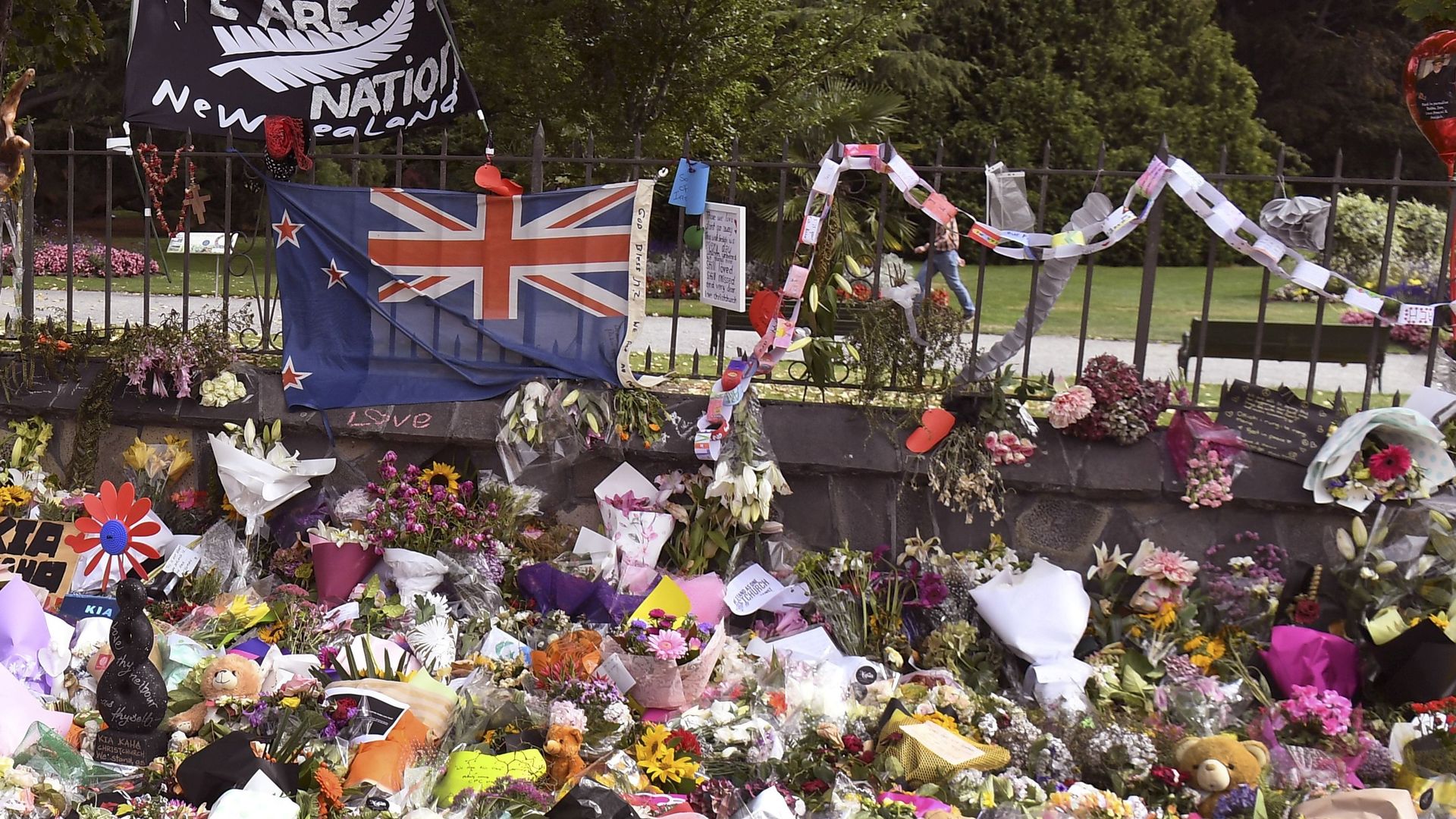 A memorial at the Botanic Gardens in Christchurch to the victims of the mosque attacks.