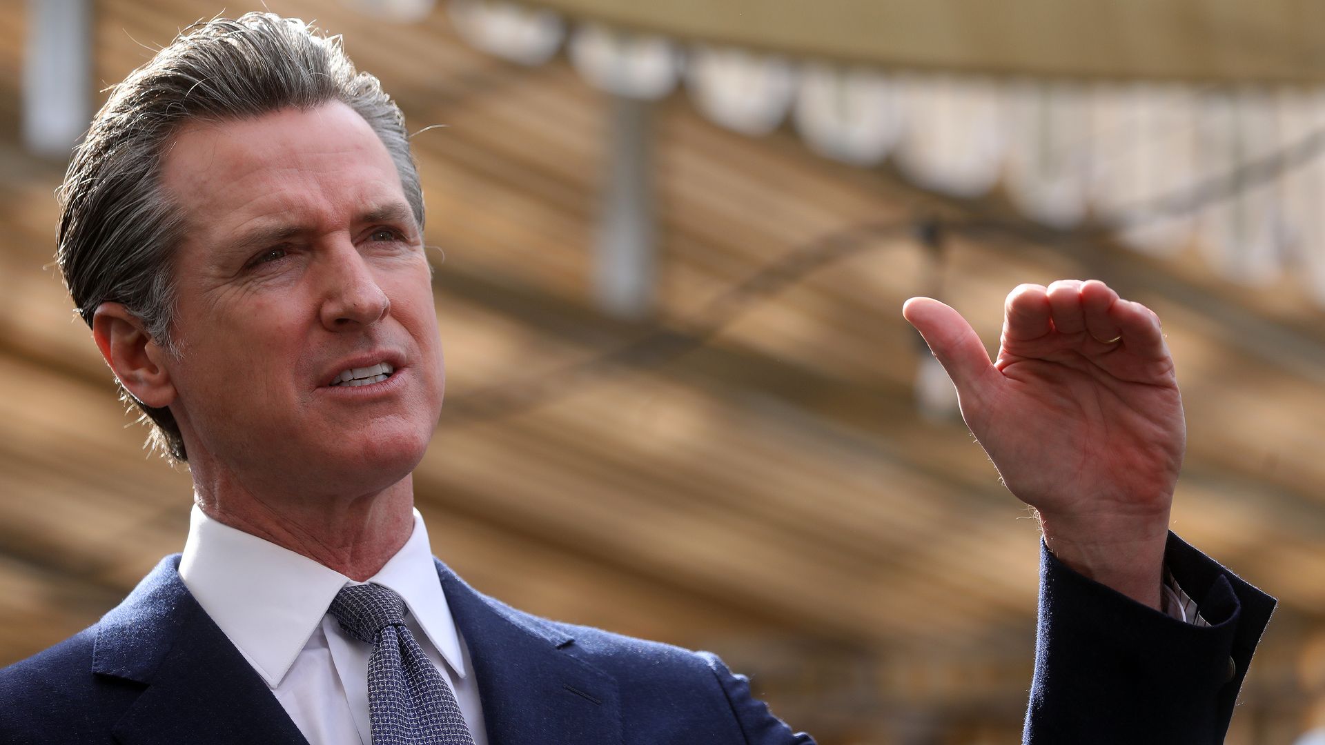 Governor Gavin Newsom speaks at a press conference on Wednesday, Feb. 9, 2022, in Oakland, Calif. 