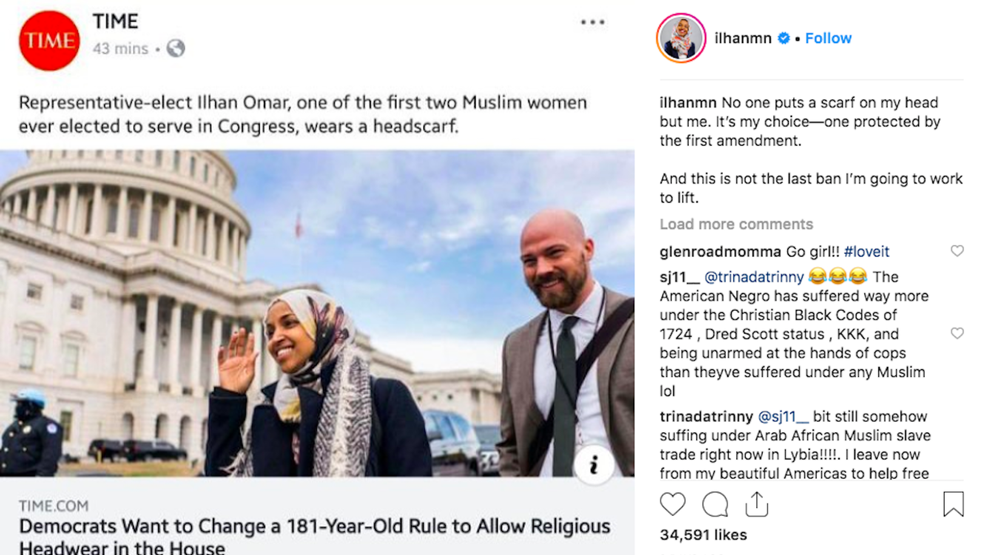 Screenshot from Ilhan Omar's Instagram profile