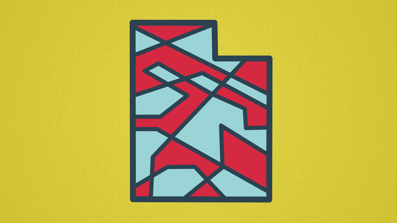 Animated illustration of the state of Utah with changing red and blue districts within it.