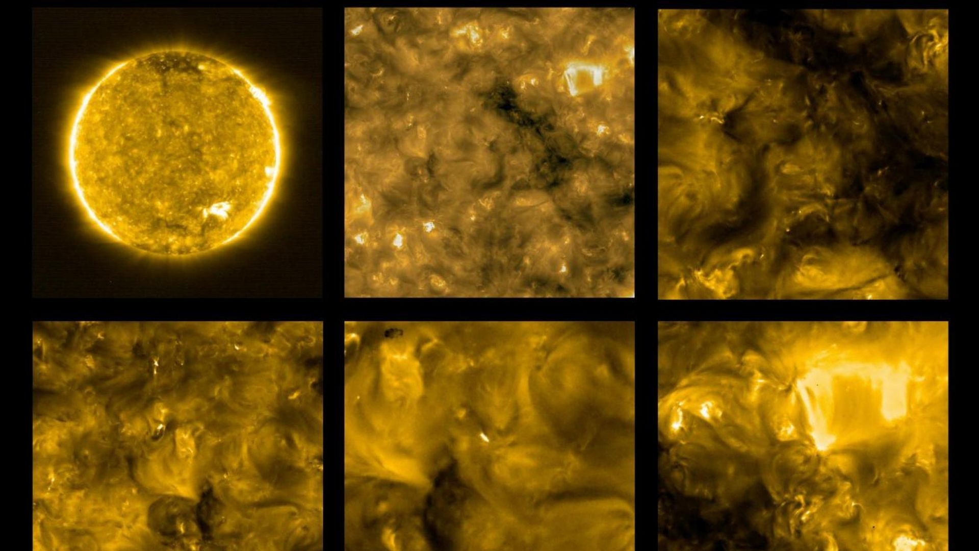 A mosaic showing different views of the Sun seen by the Solar Orbiter