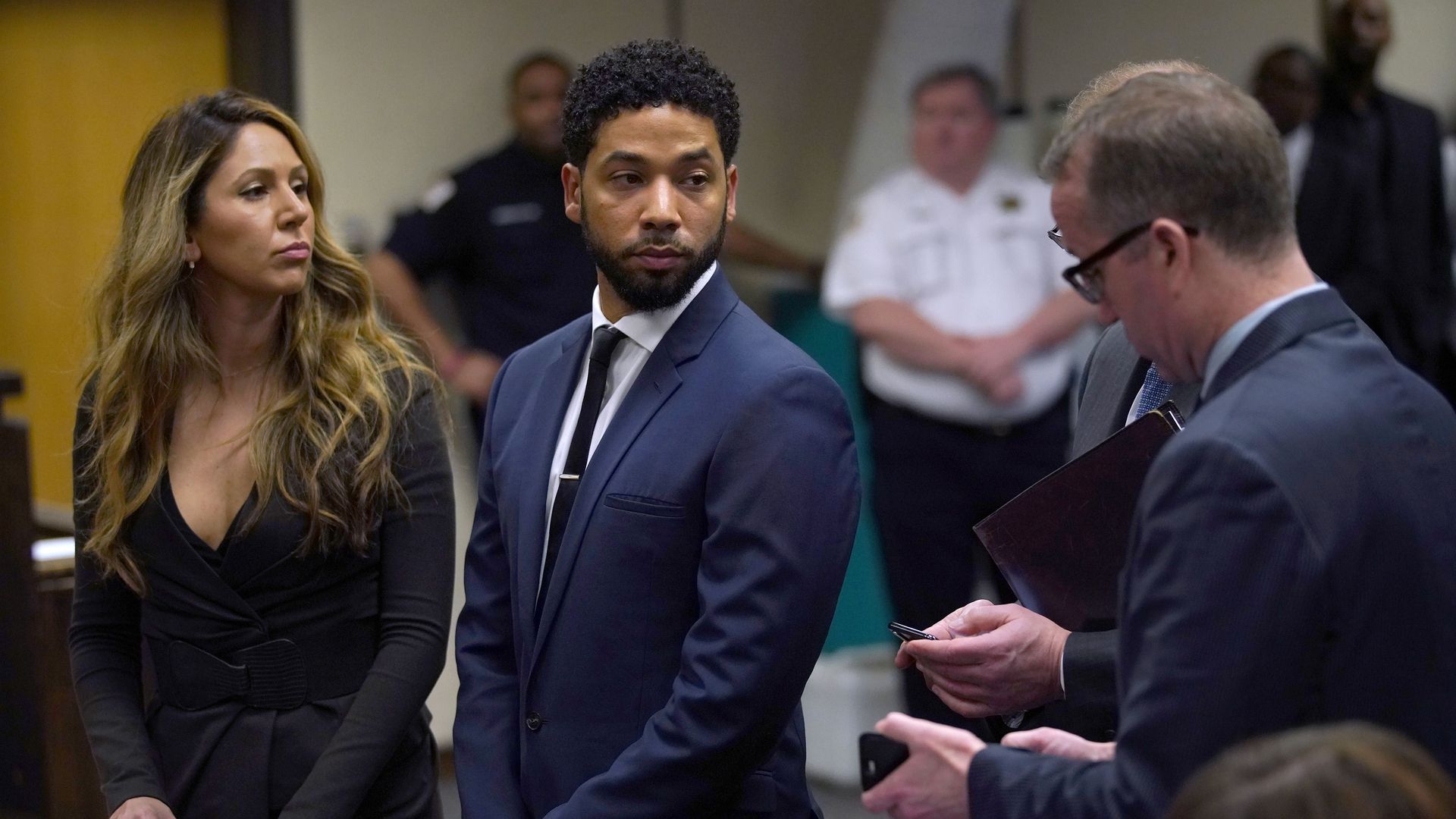 Actor Jussie Smollett and his attorney Tina Glandian in court in Chicago.