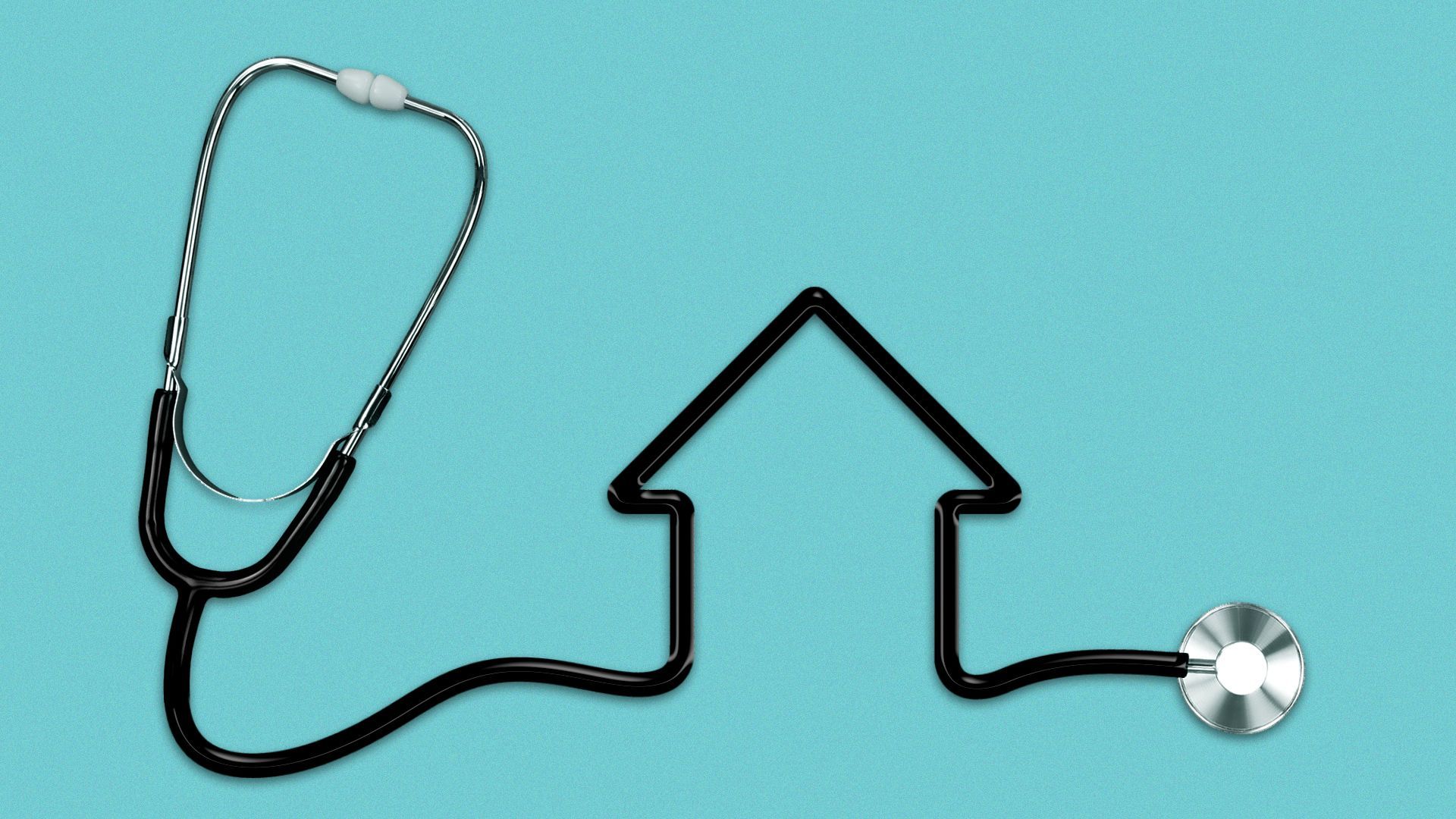 Illustration of a stethoscope tube making the shape of a house.