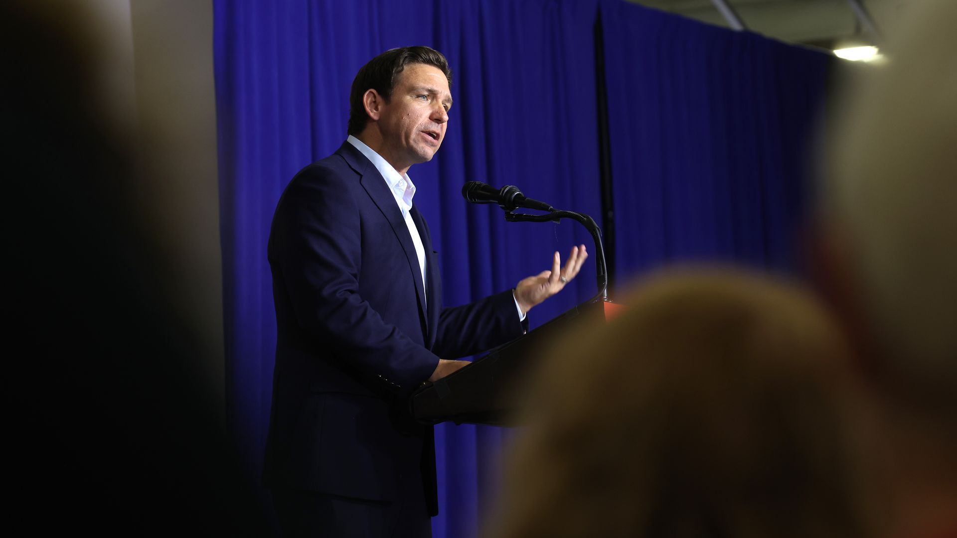 Republican presidential candidate Florida Governor Ron DeSantis Speaks to guests at Ashley's BBQ Bash hosted by Congresswoman Ashley Hinson (R-IA) on August 06, 2023 in Cedar Rapids, Iowa.